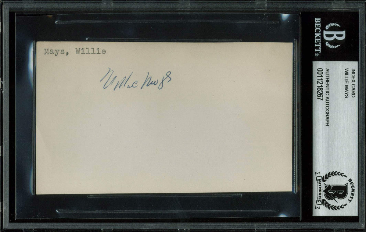 Giants Willie Mays Signed 3.5x5.5 Index Card Rookie Era Signature! BAS Slabbed