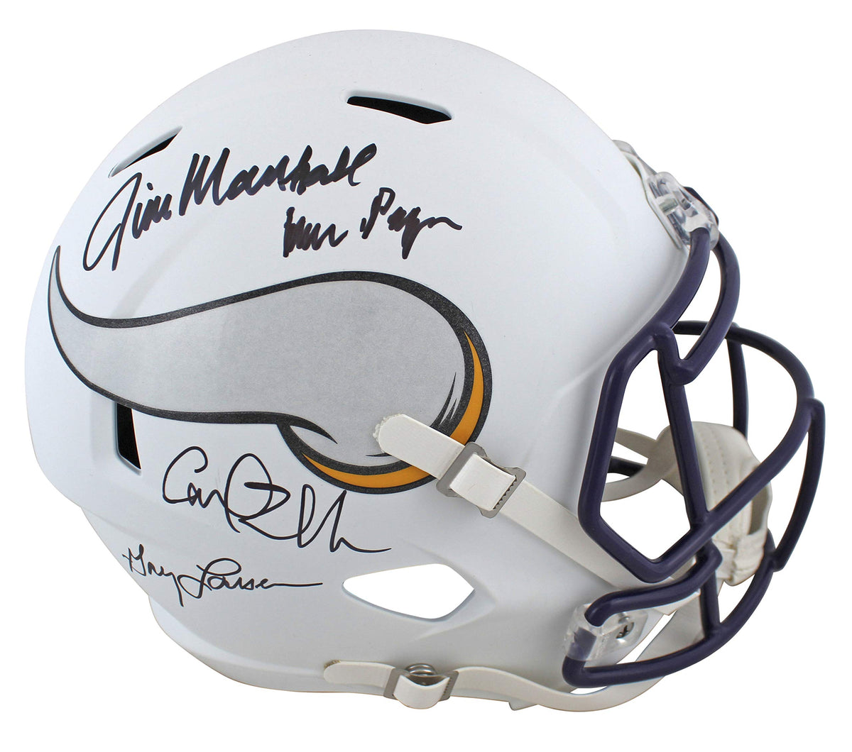 Vikings Purple People Eaters (4) Signed Flat White F/S Speed Rep Helmet BAS Wit