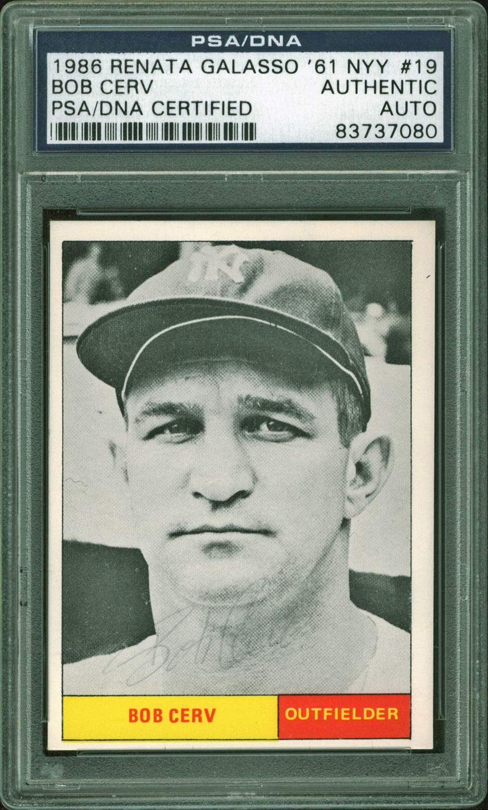 Yankees Bob Cerv Signed 1986 Renata Galasso '61 NYY #19 Card PSA Slabbed