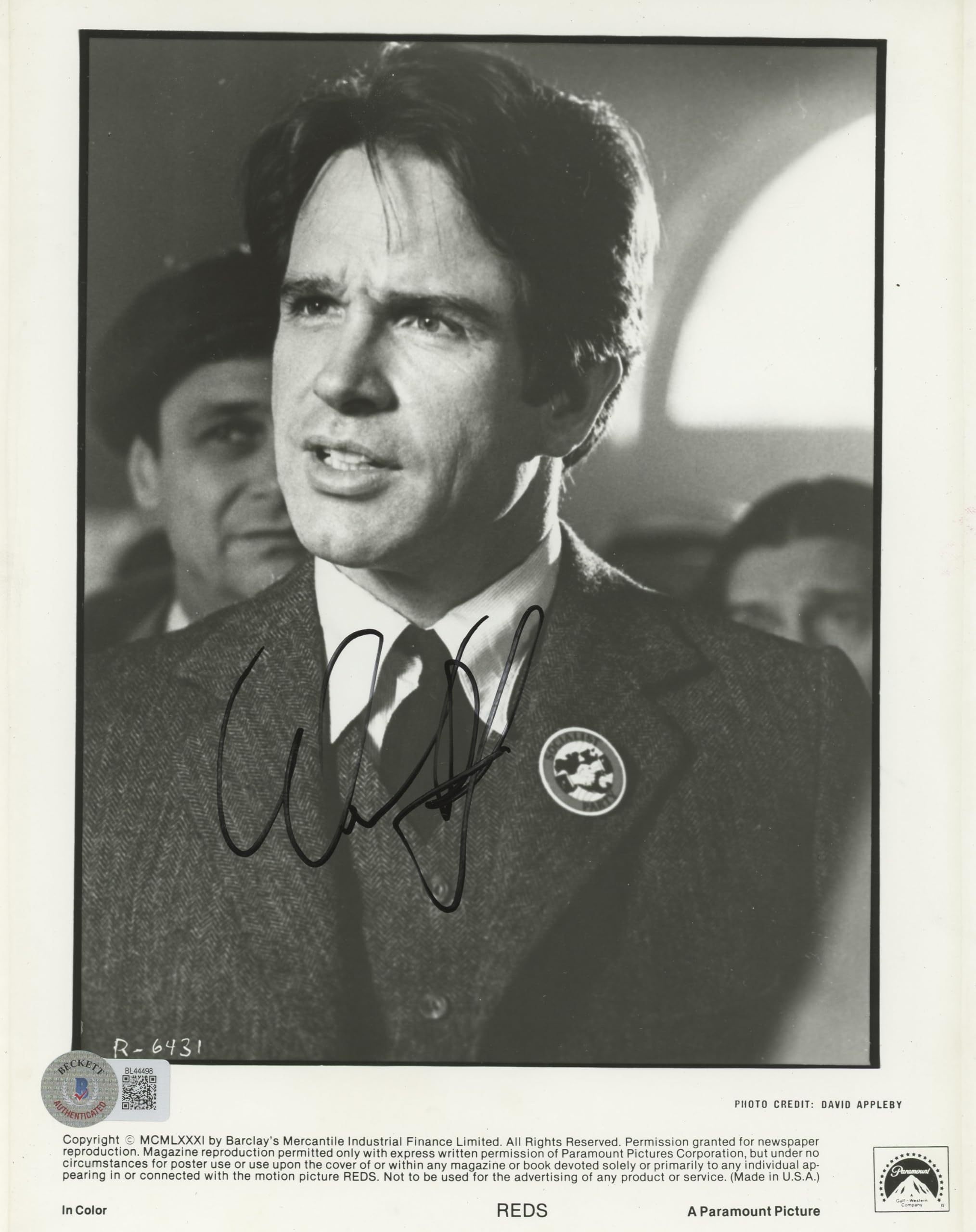 Warren Beatty Reds Authentic Signed 8x10 Black & White Photo BAS #BL44498