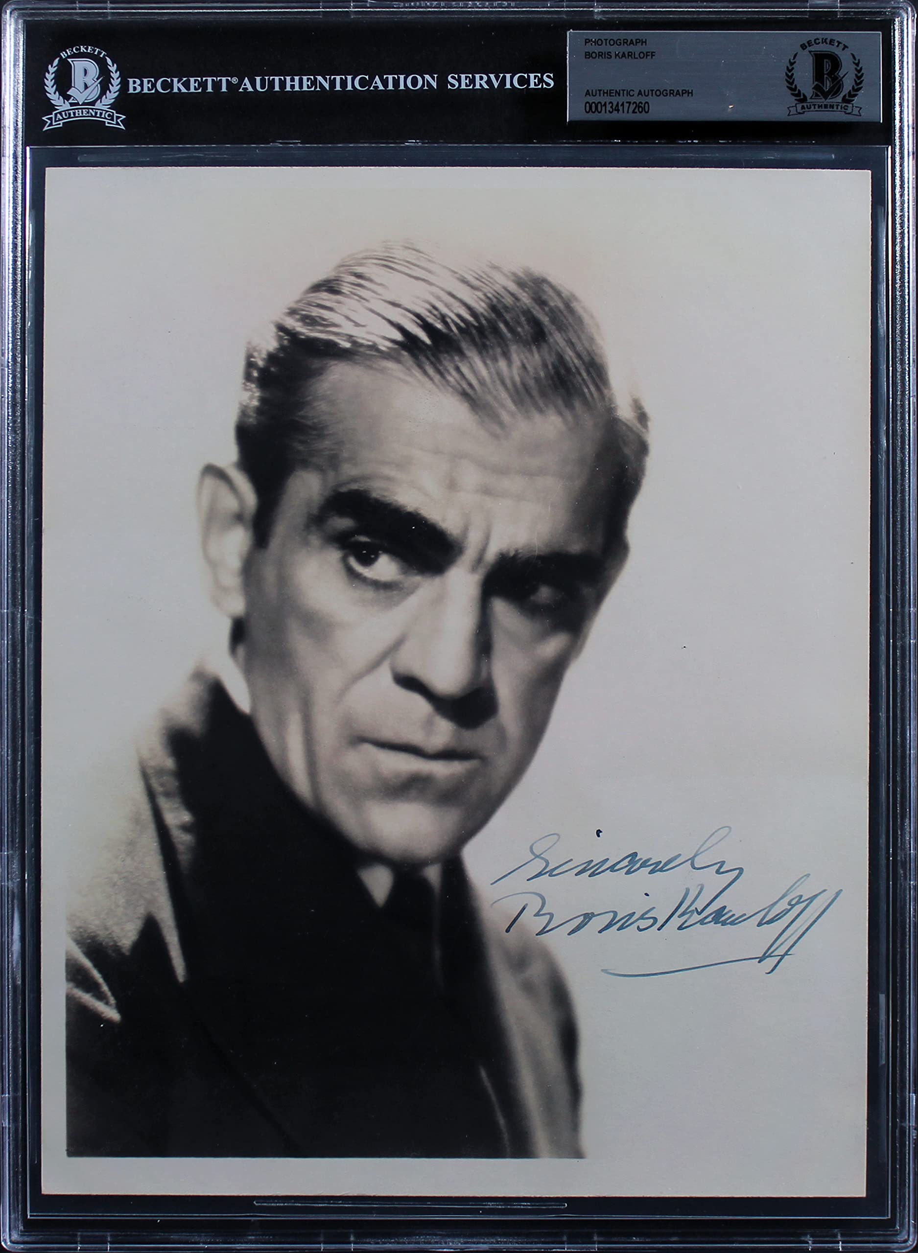 Boris Karloff Dracula Sincerely Authentic Signed 8x10 Photo BAS Slabbed