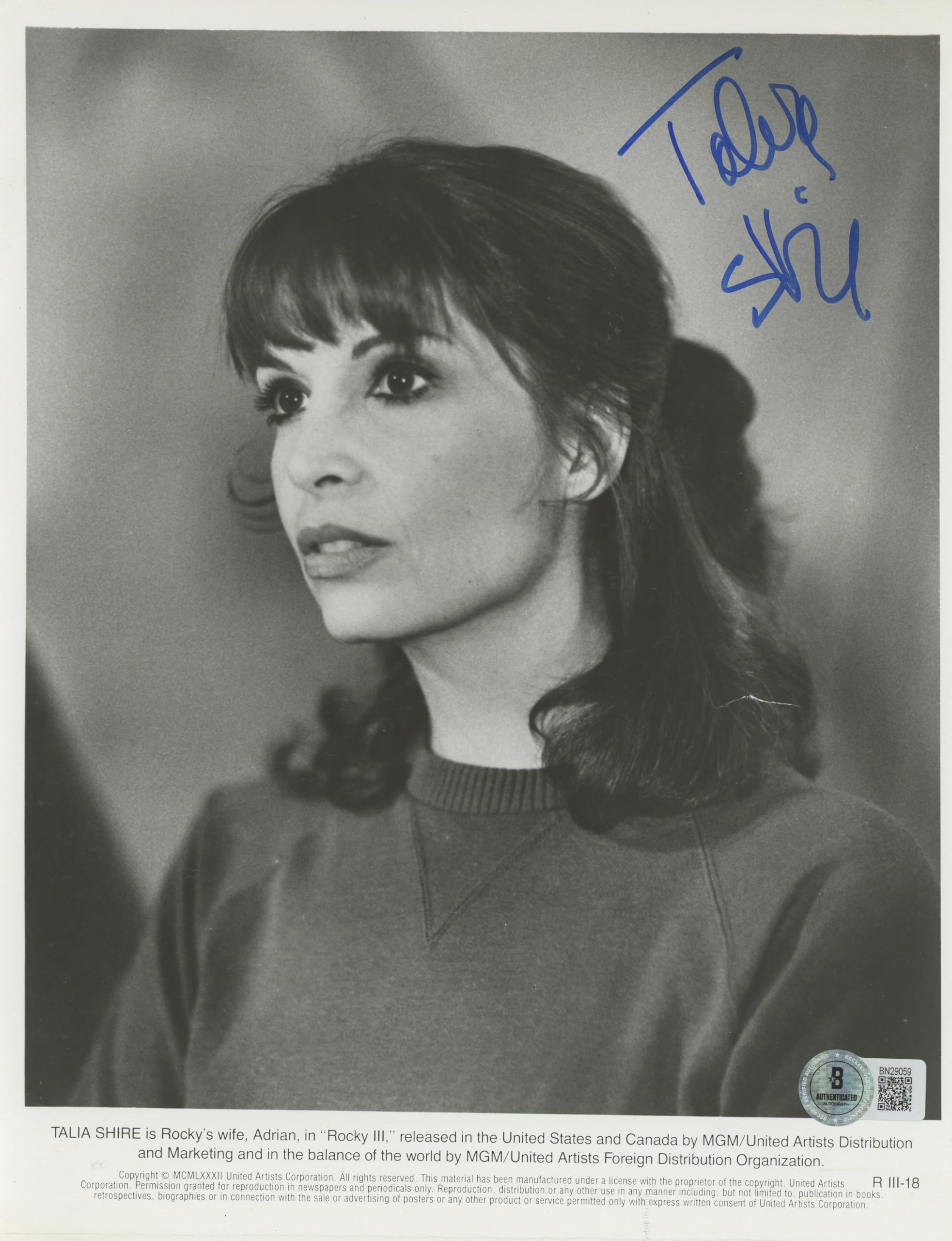 Talia Shire Rocky III Authentic Signed 8x10 Photo Autographed BAS #BN29059