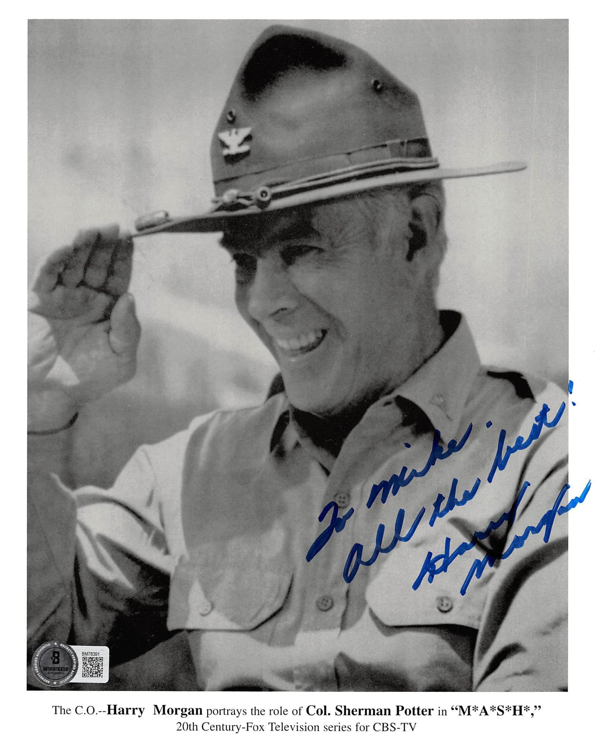 Harry Morgan M*A*S*H "To Mike All The Best!" Signed 8x10 Photo BAS #BM78391