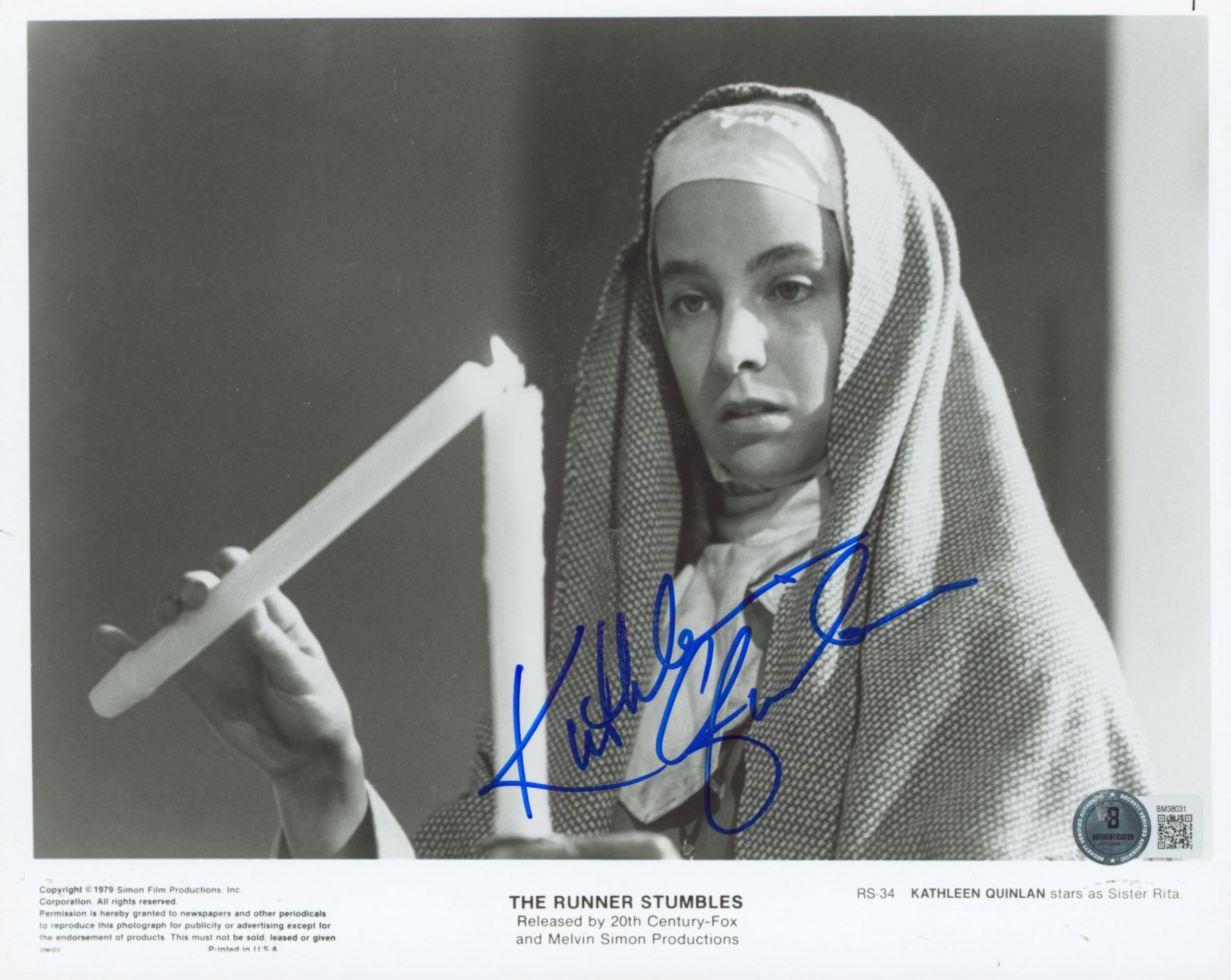 Kathleen Quinlan The Runner Stumbles Authentic Signed 8x10 Photo BAS #BM38031
