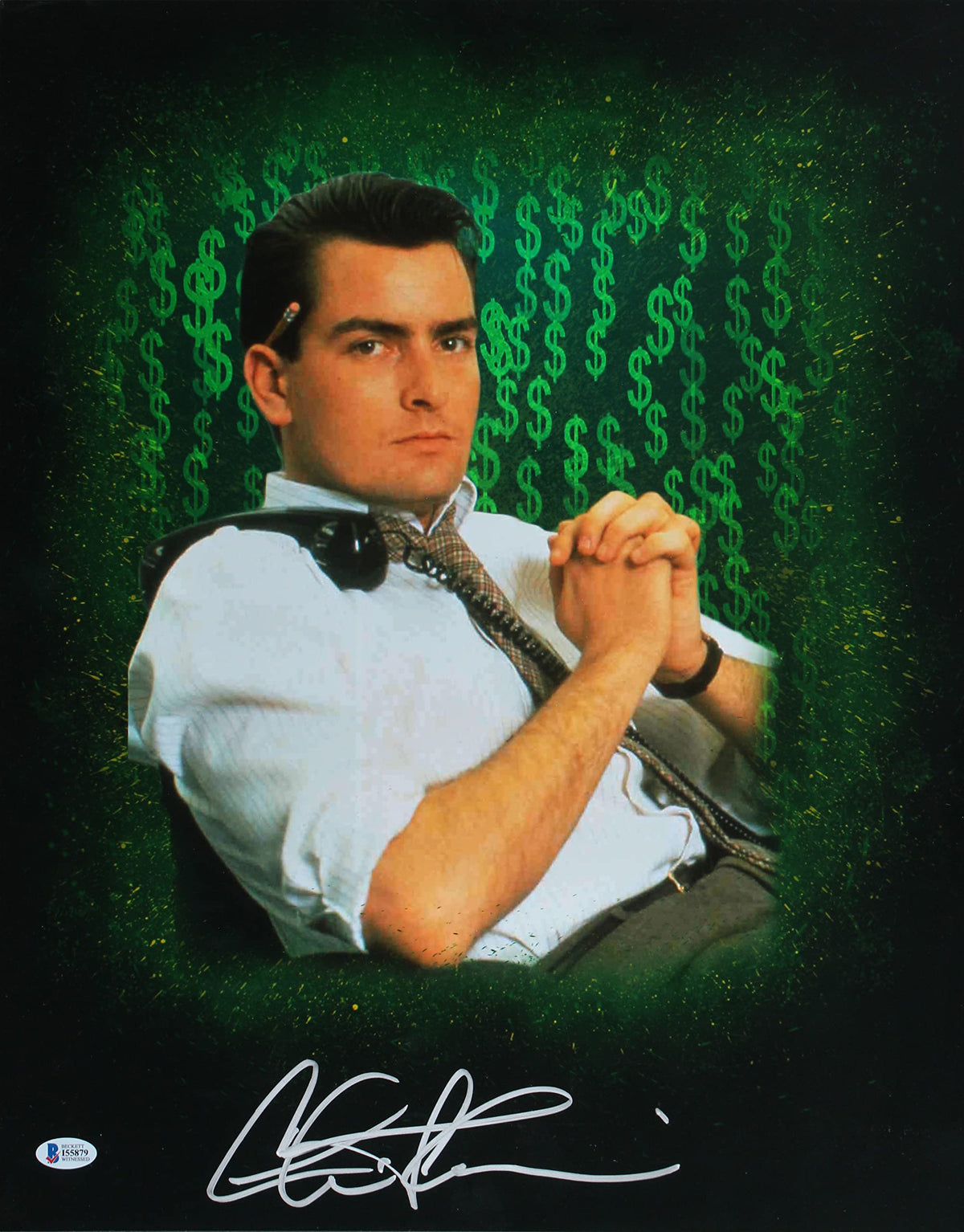 Charlie Sheen Wall Street Authentic Signed 16x20 Photo BAS Witnessed #I55879