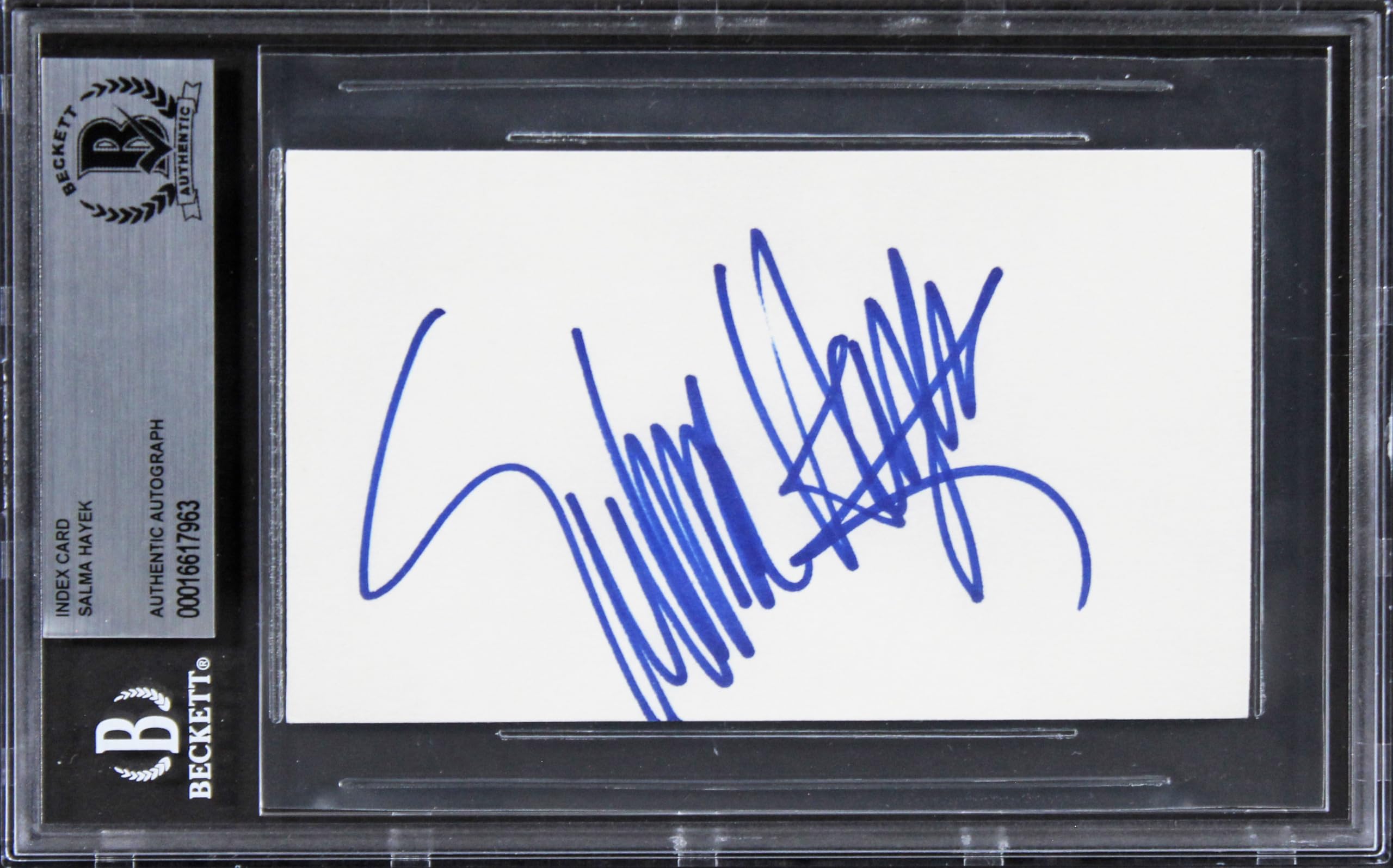 Salma Hayek Grown Ups Authentic Signed 3x5 Index Card Autographed BAS Slabbed