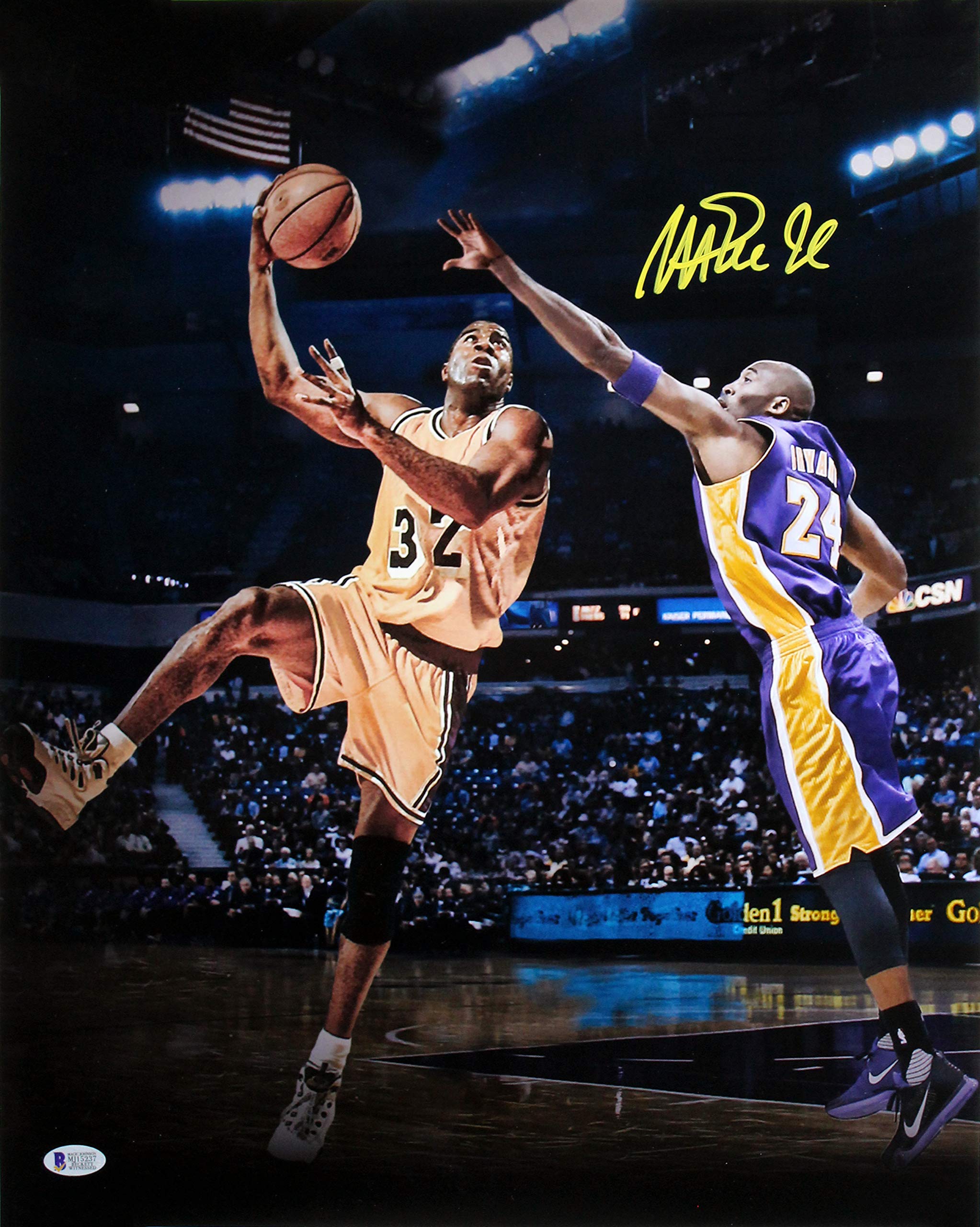 Lakers Magic Johnson Authentic Signed 16x20 Vs Kobe Edit Photo BAS Witnessed