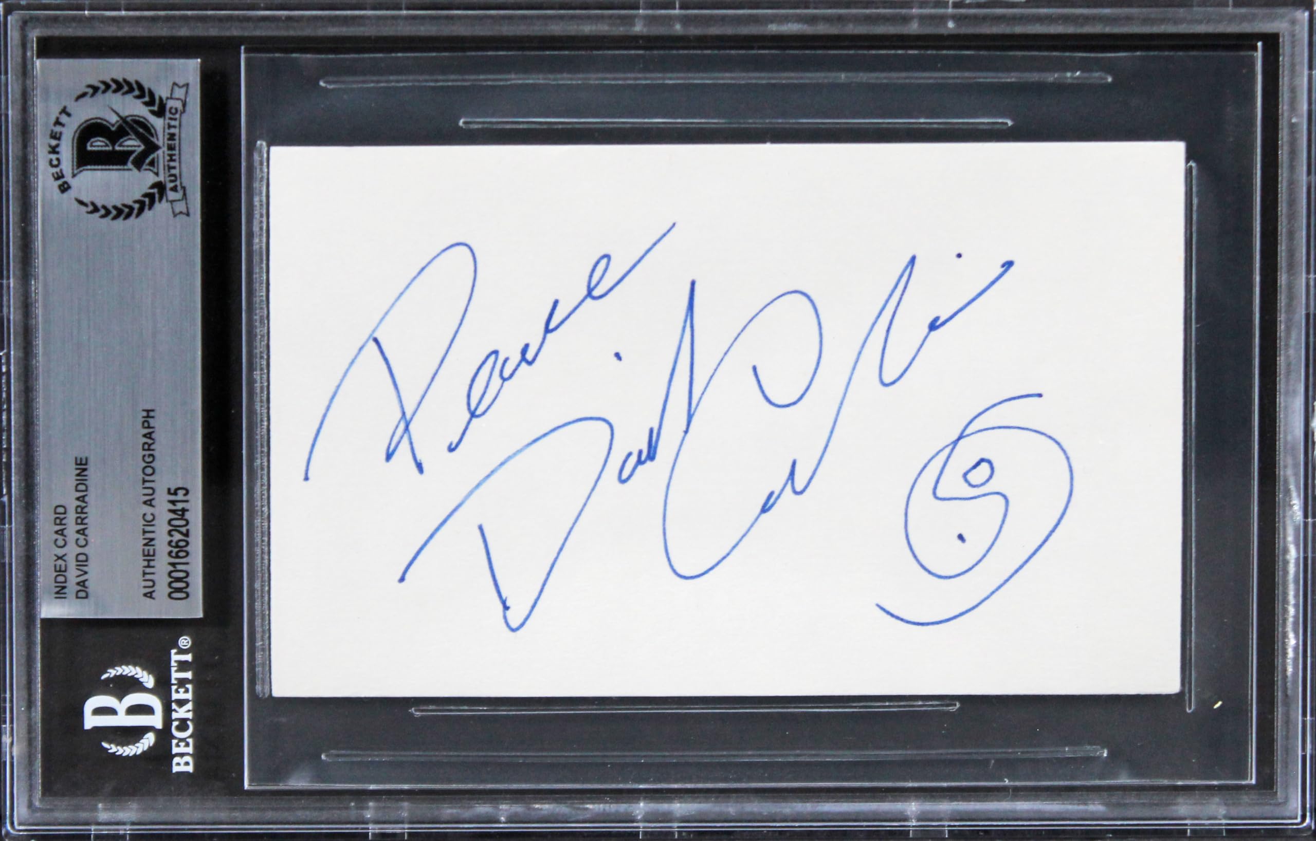 David Carradine Kill Bill Vol 2 "Peace" Signed 3x5 Index Card BAS Slabbed