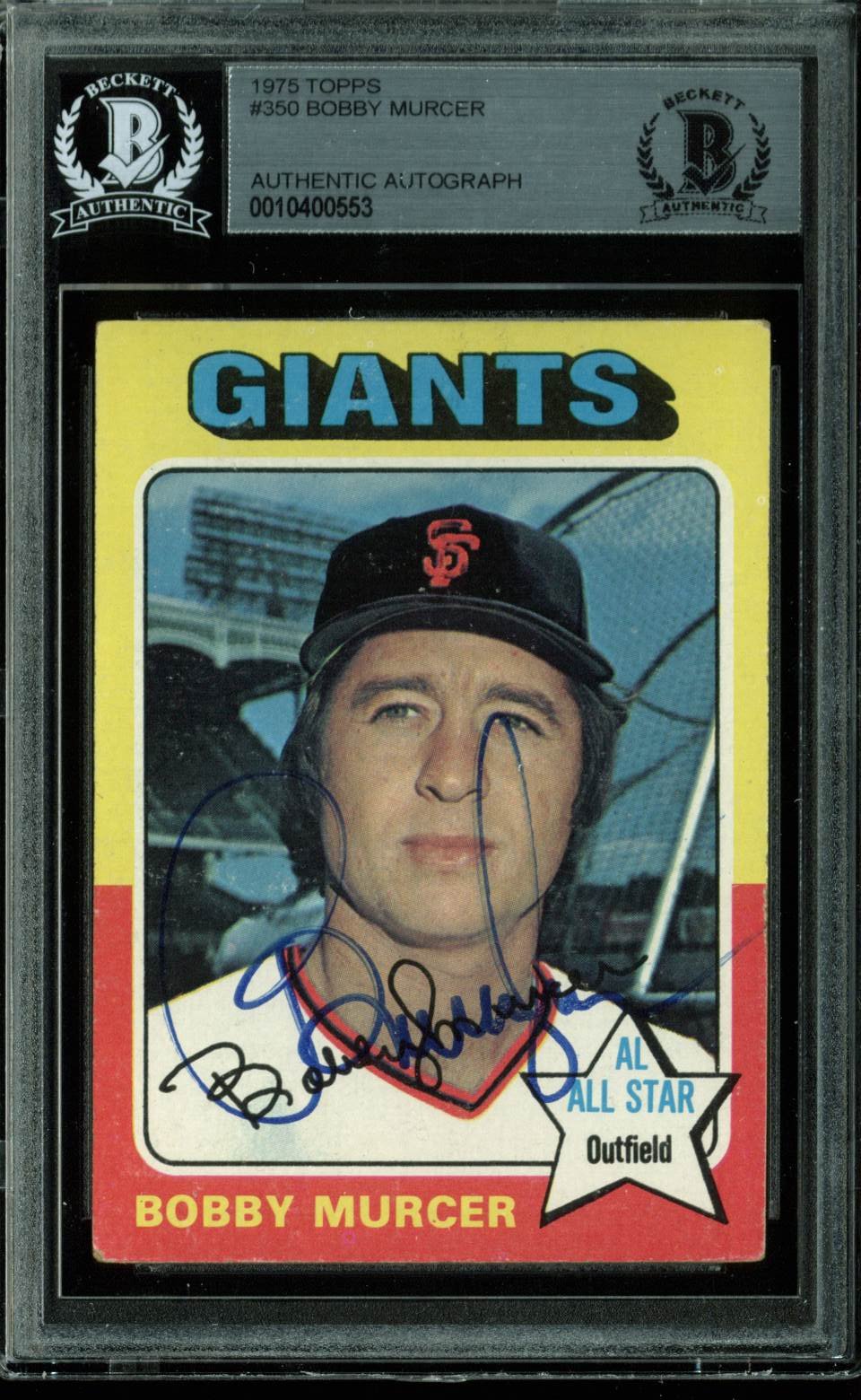 GIants Bobby Murcer Authentic Signed 1975 Topps #350 Card BAS Slabbed