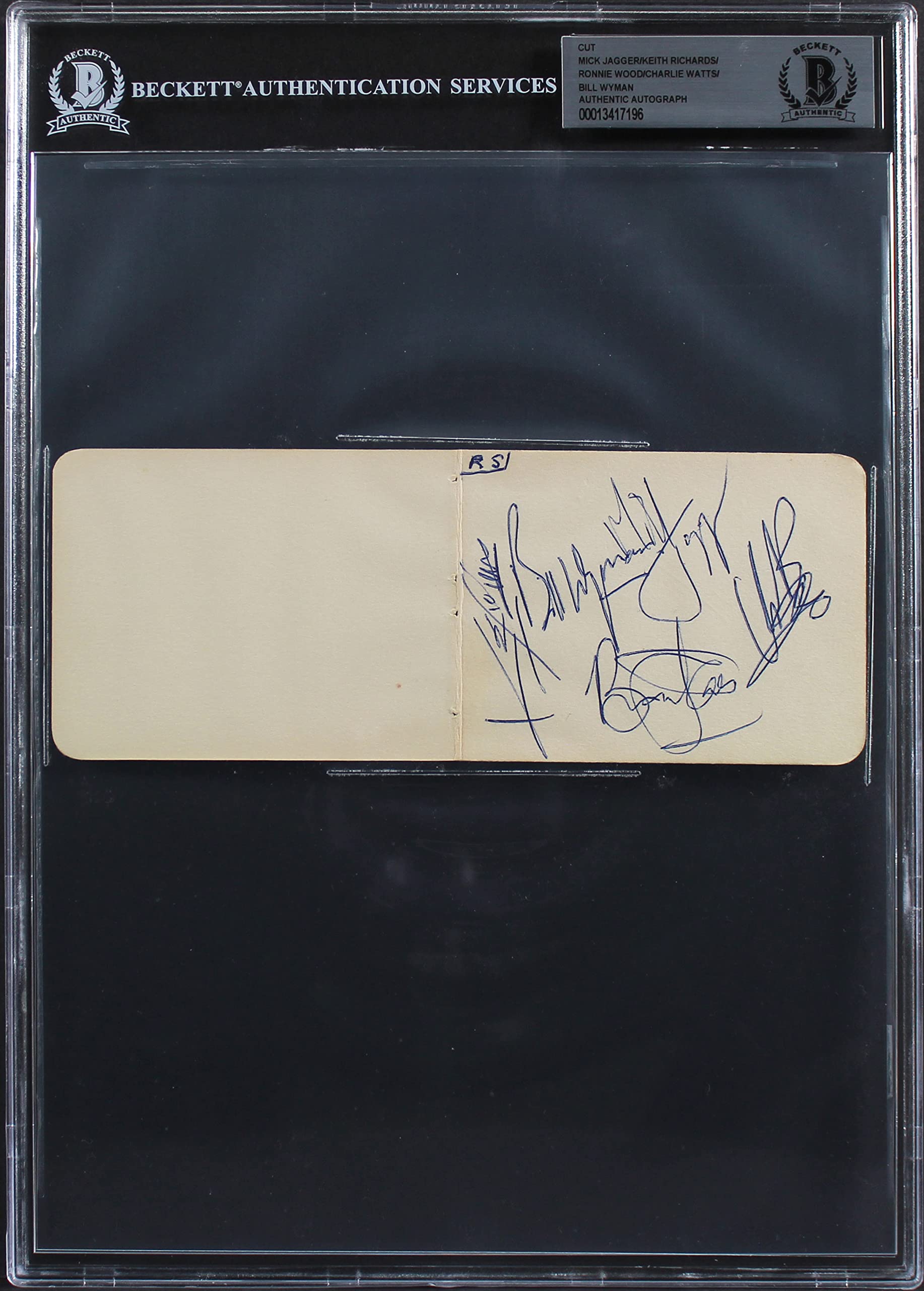 Rolling Stones Jagger, Richards, Wood, Watts & Wyman Signed 3x7.75 Cut BAS Slab