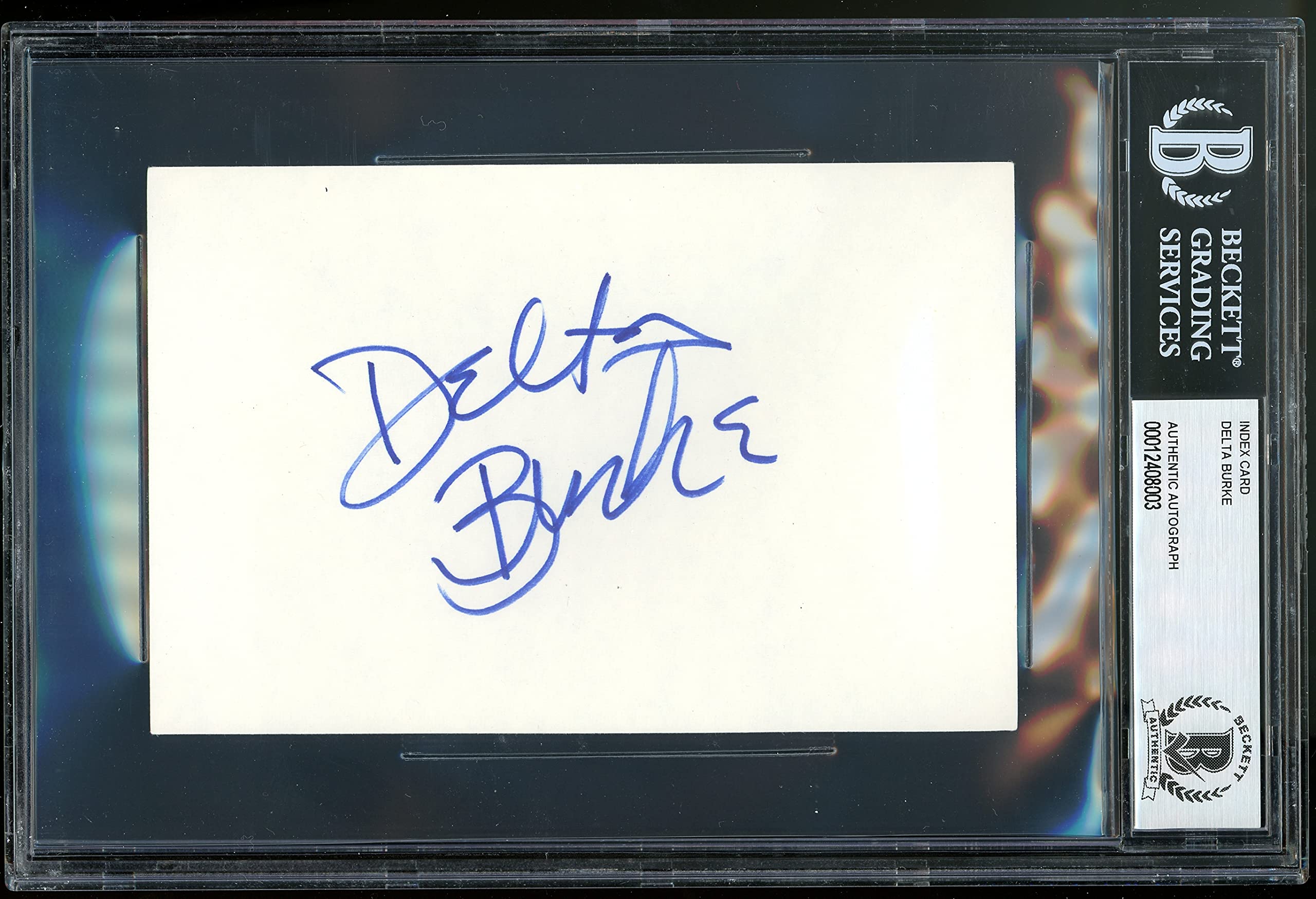 Delta Burke Designing Women Authentic Signed 4x6 Index Card Autographed BAS Slab