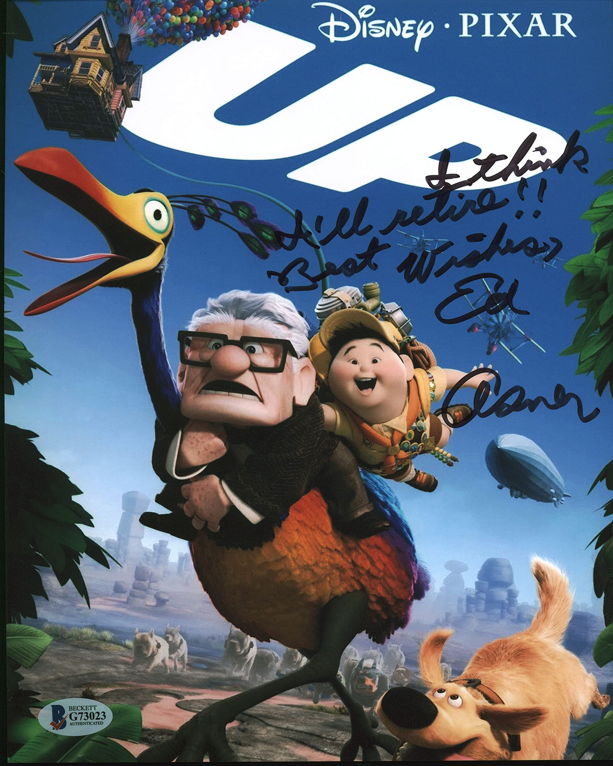 Ed Asner UP "I Think I'll Retire!! Best Wishes" Signed 8x10 Photo BAS #G73023