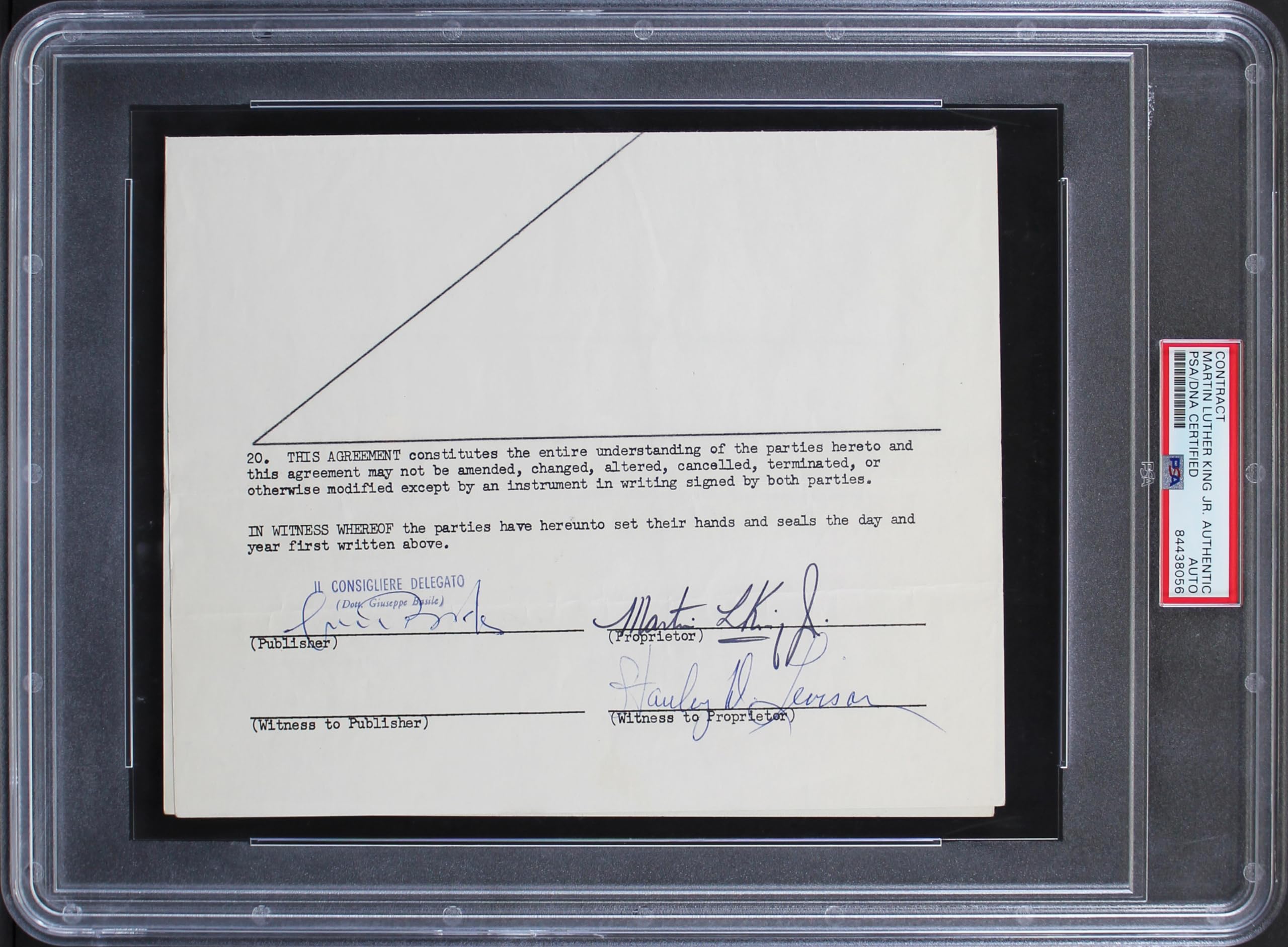 Martin Luther King Jr. Authentic Signed 7x8.5 Partial Contract PSA/DNA Slabbed