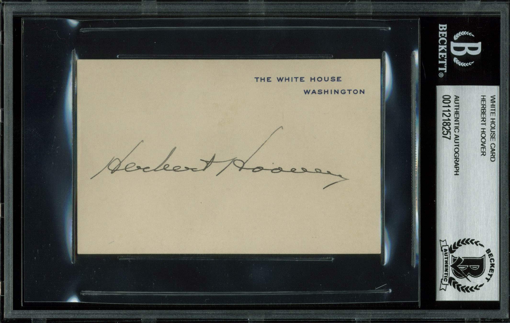 Herbert Hoover Authentic Signed 3x4.25 White House Card Autographed BAS Slabbed