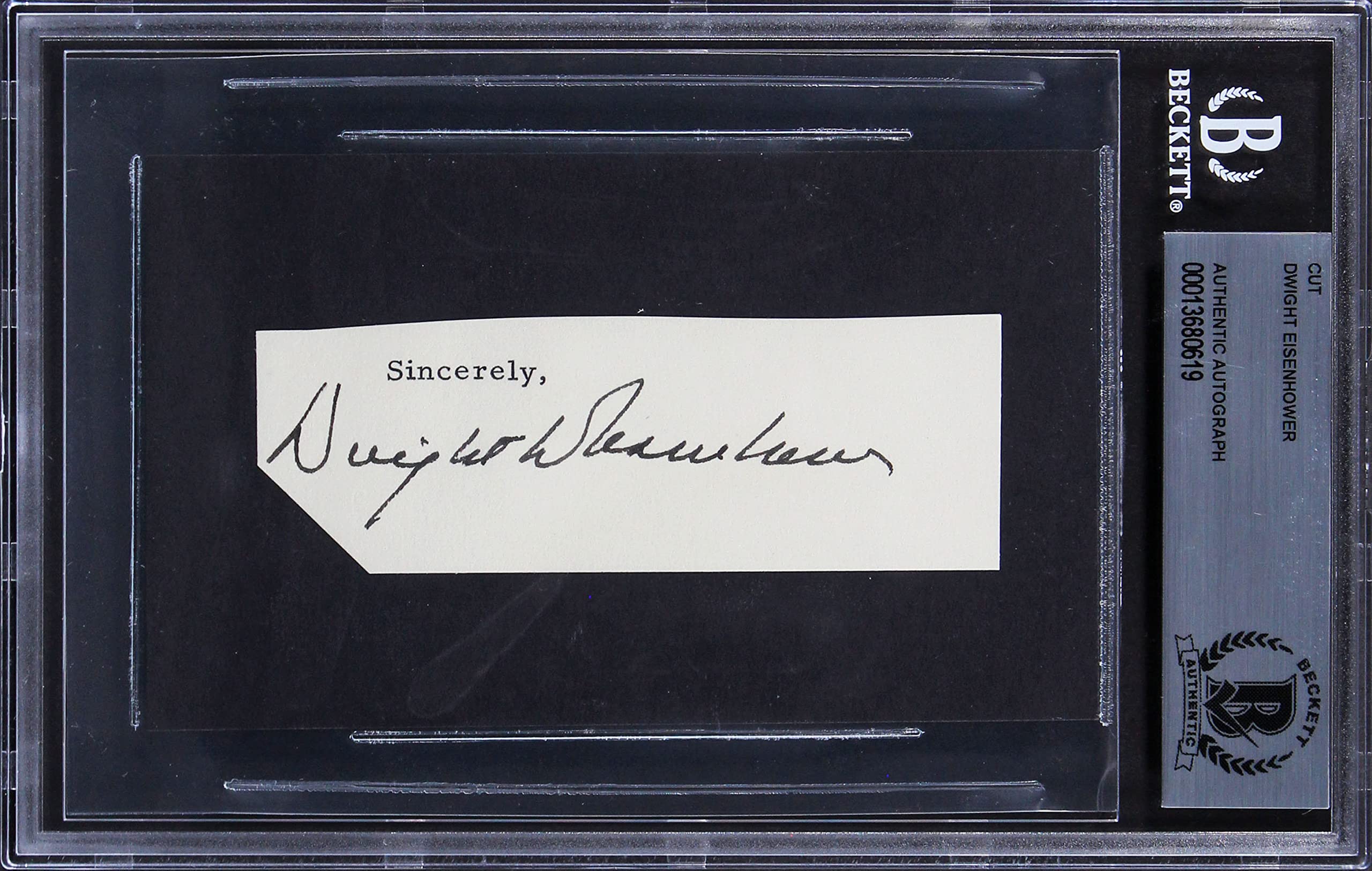 Dwight D. Eisenhower Authentic Signed 1.35x3.85 Cut Signature BAS Slabbed