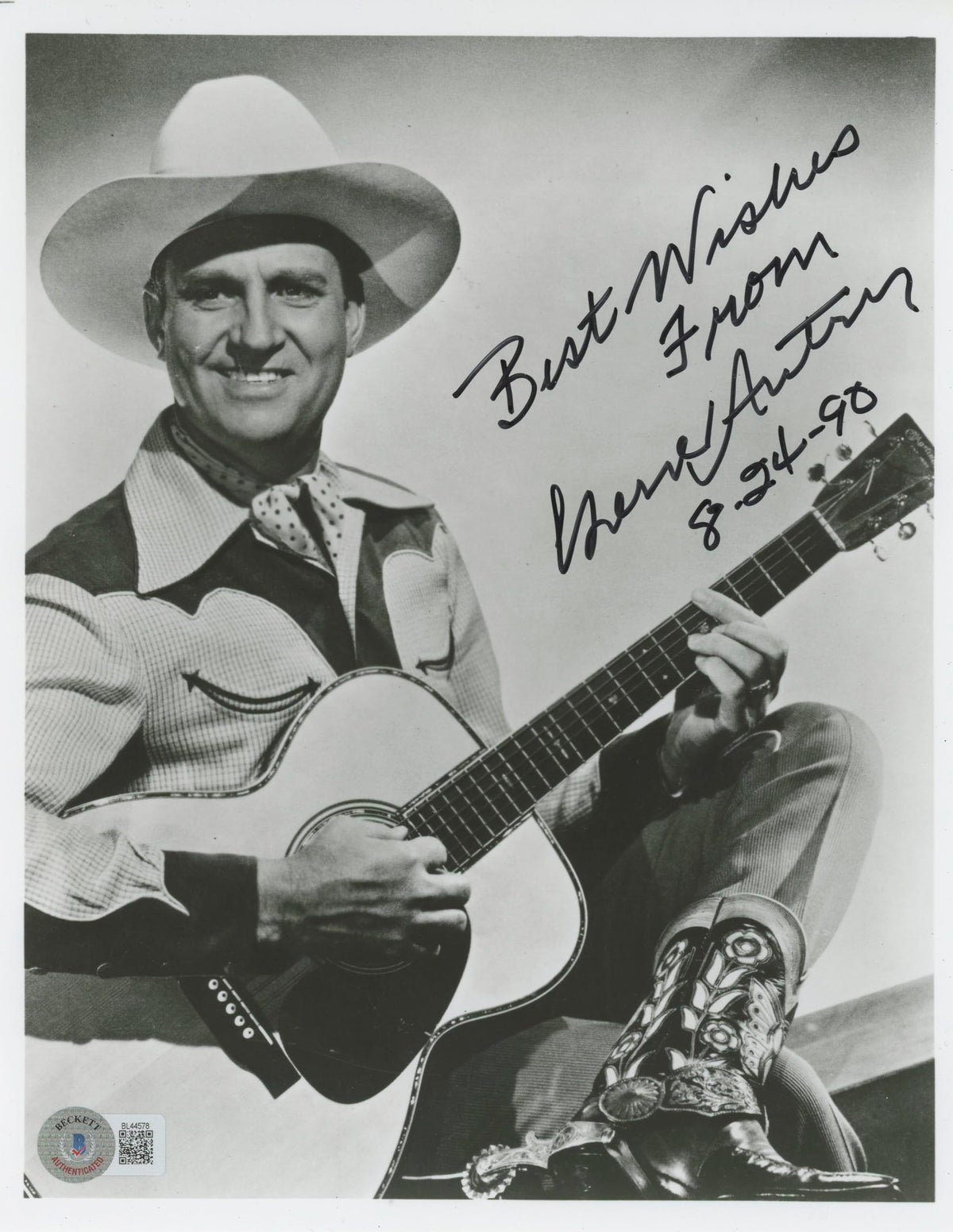 Gene Autry The Old Corral "Best Wishes From" Signed 8x10 Photo BAS #BL44578