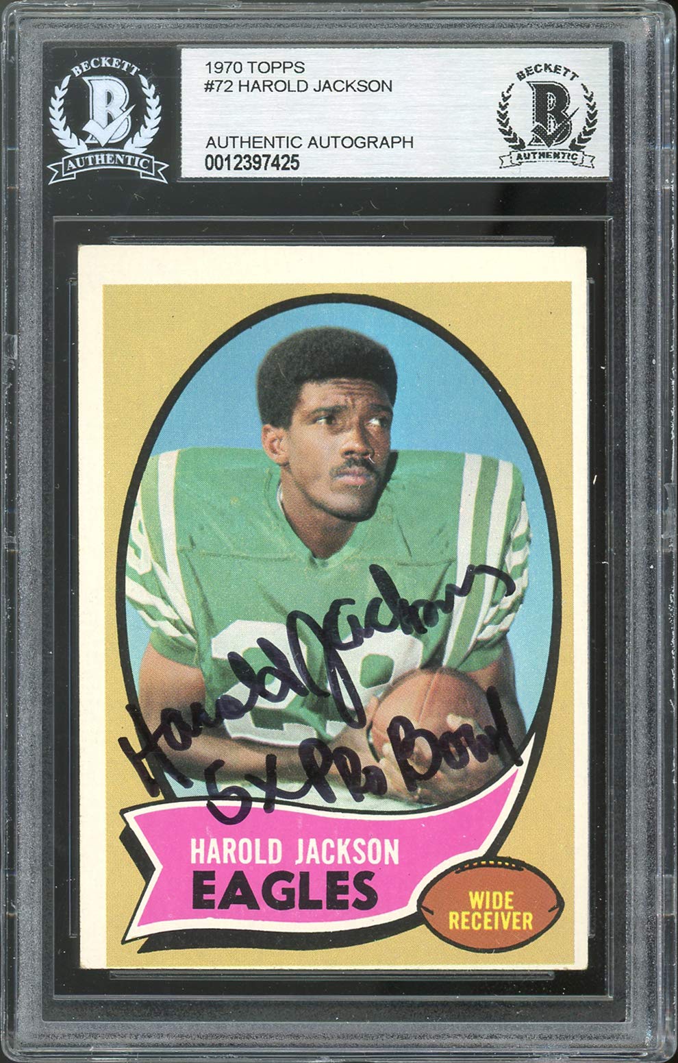 Eagles Harold Jackson "5X Pro Bowl" Signed 1970 Topps #72 Card BAS Slabbed