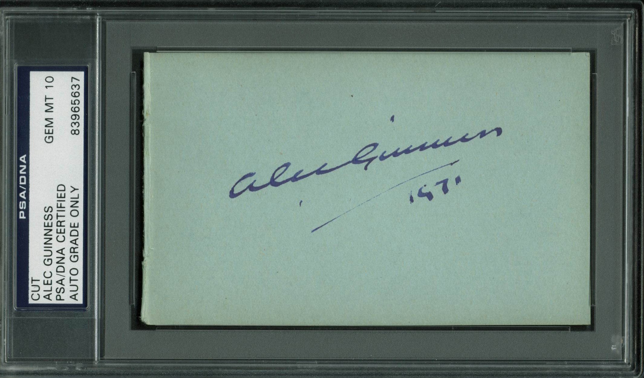 Alec Guinness "1971" Signed 3x5 Cut Signature Auto Graded 10! PSA/DNA Slabbed