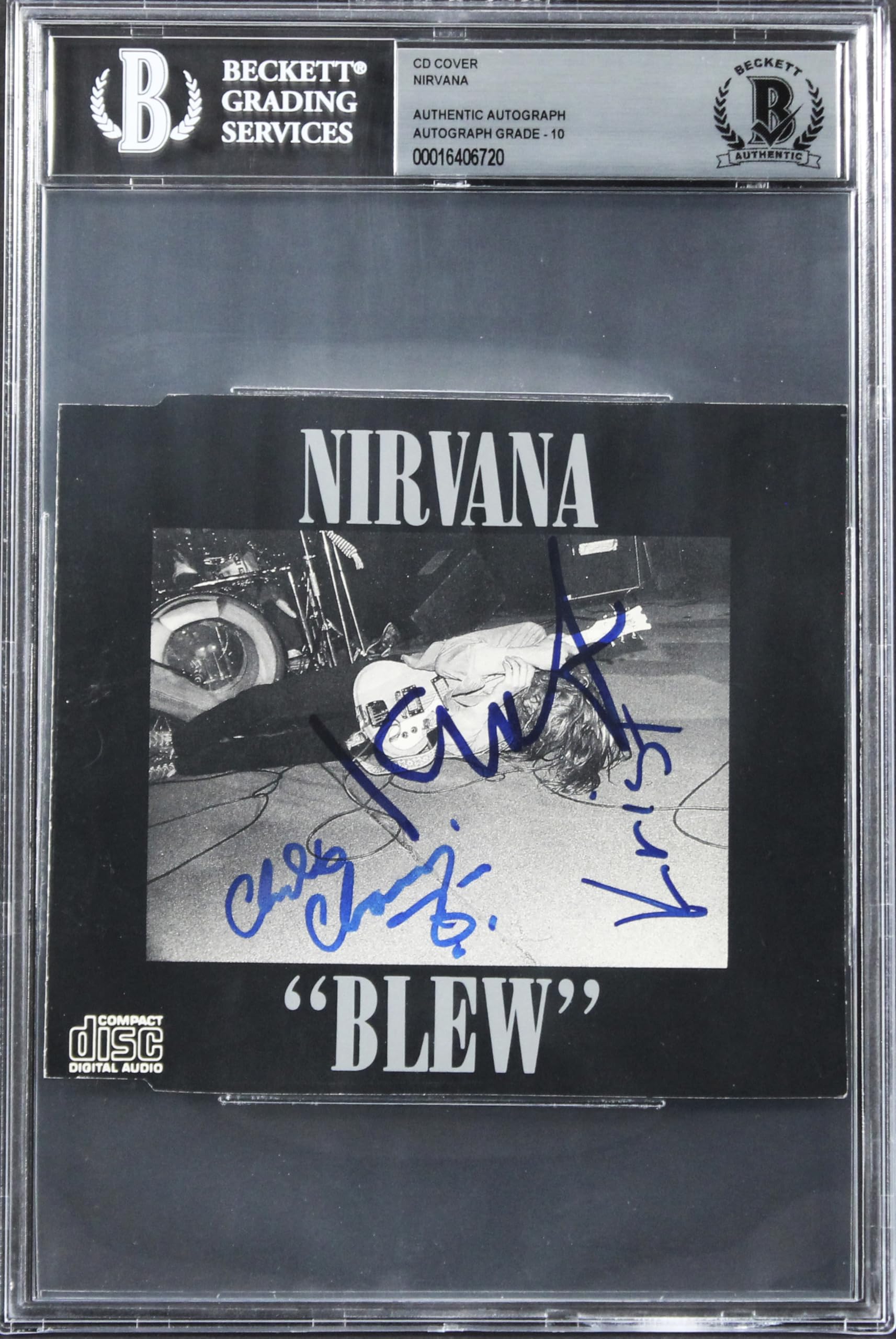 Nirvana (3) Kurt Cobain, Novoselic & Channing Signed Cd Cover Auto 10! BAS Slab