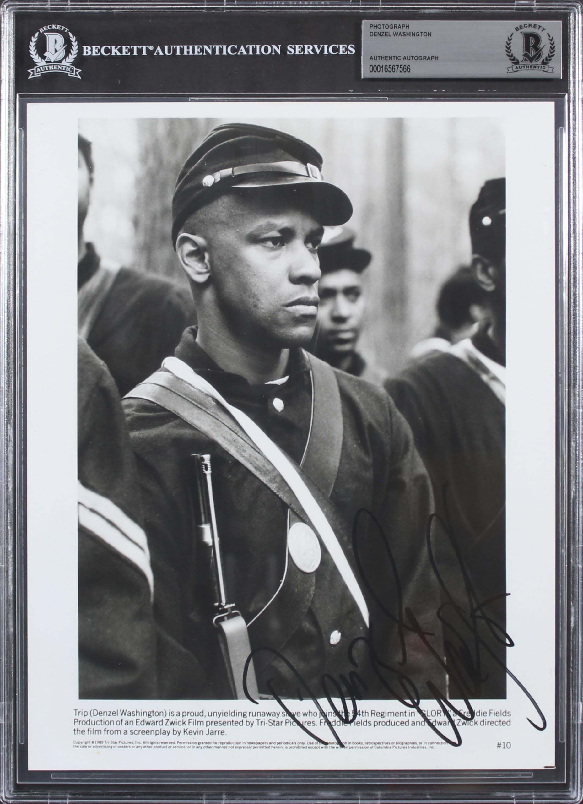 Denzel Washington Glory Authentic Signed 8x10 Photo Autographed BAS Slabbed