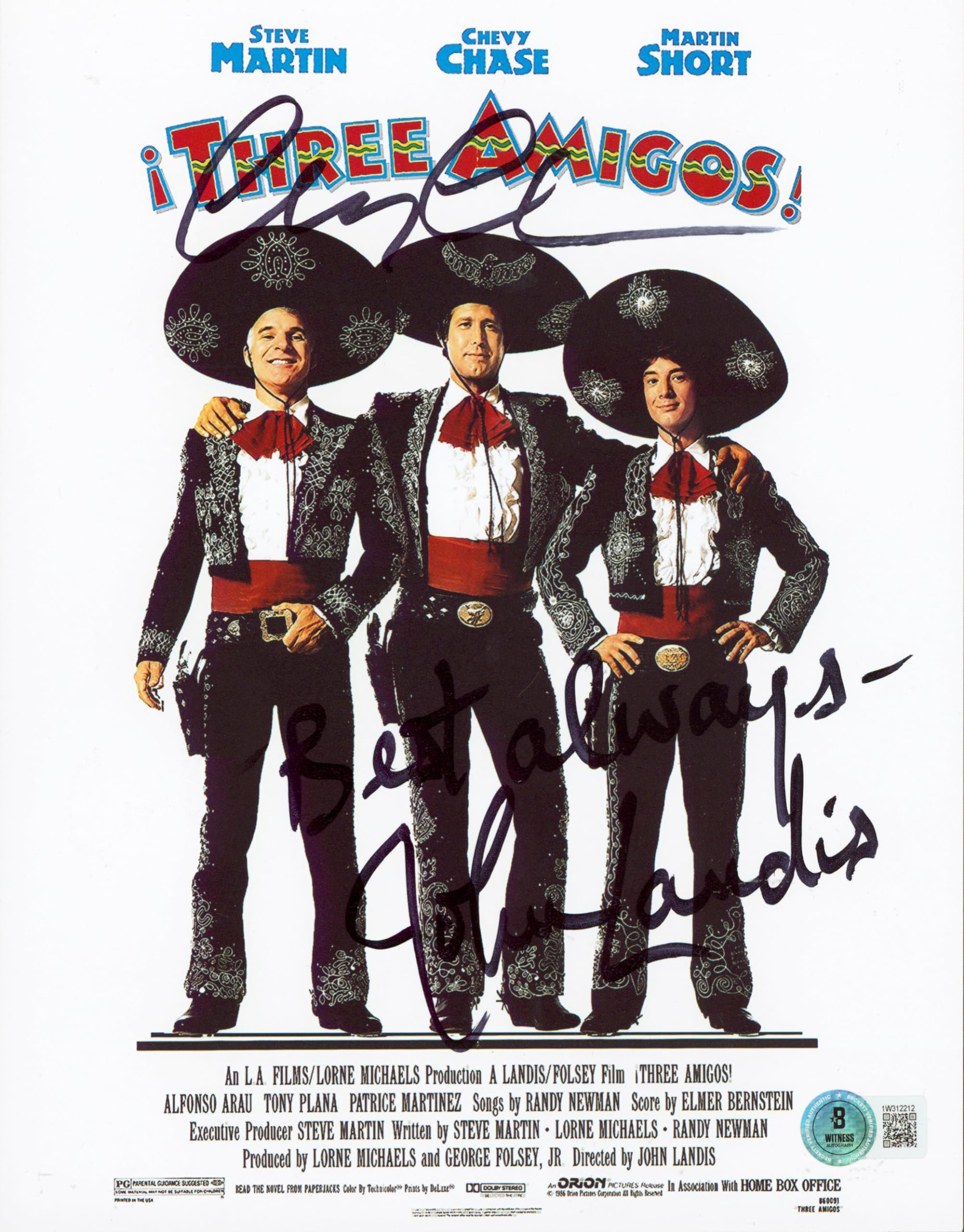 Chevy Chase & John Landis Three Amigos Authentic Signed 8x10 Photo BAS #1W312212
