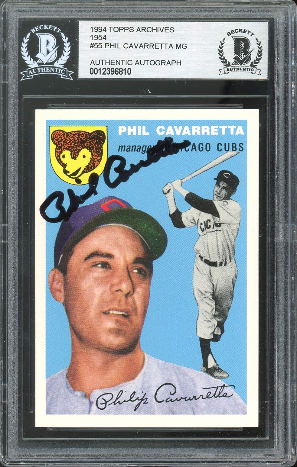 Cubs Phil Cavarretta Signed 1994 Topps Archives 1954 #55 Card BAS Slabbed