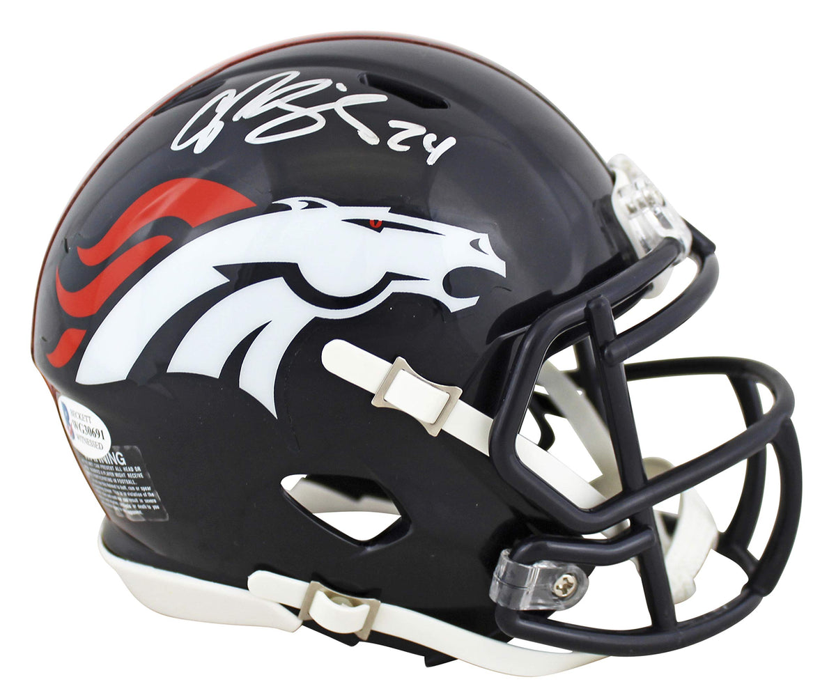 Broncos Champ Bailey Authentic Signed Speed Mini Helmet w/ Silver Sig BAS Wit