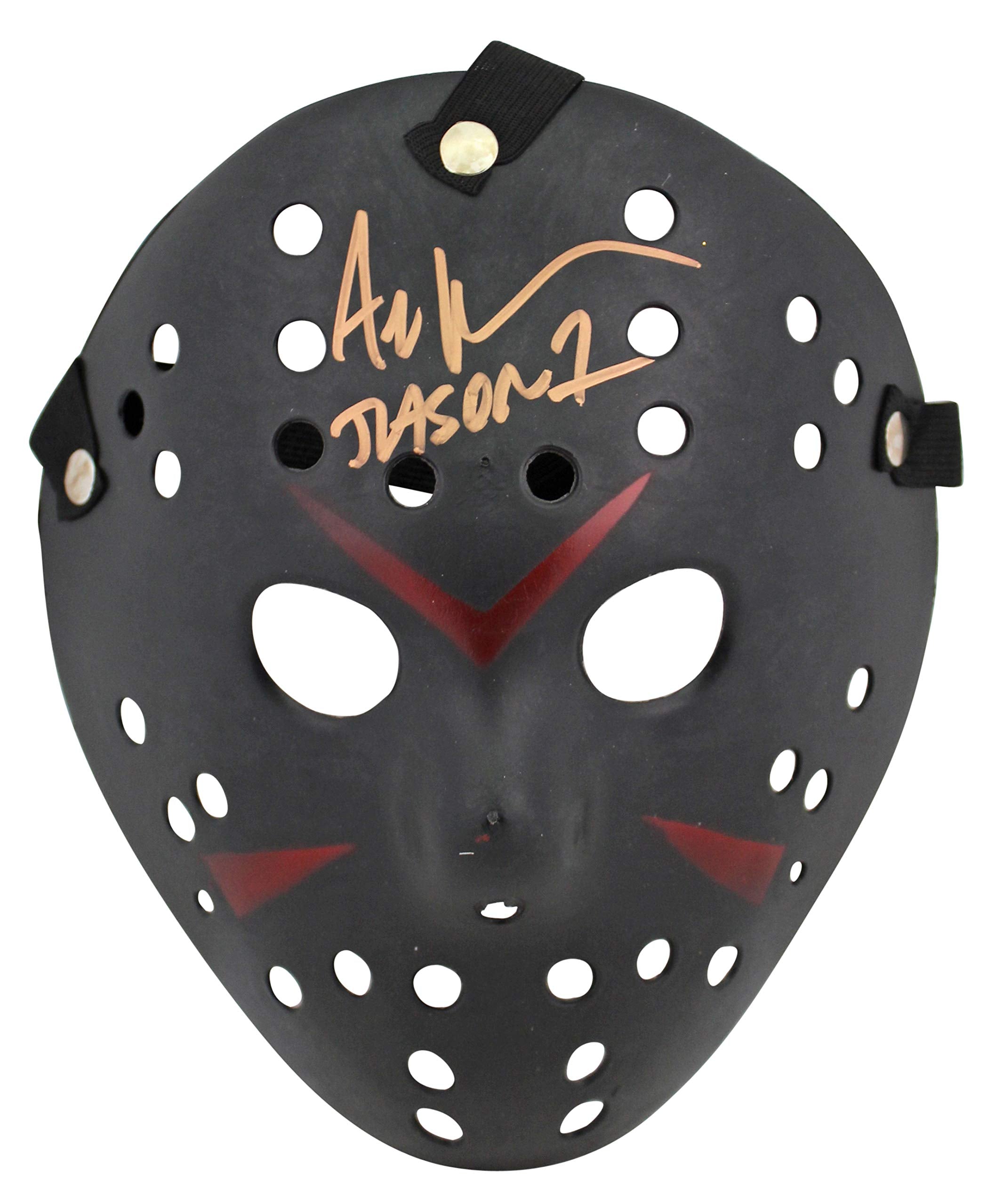 Ari Lehman Friday The 13th Jason 1 Signed Black Jason Mask w/ Gold Sig BAS Wit