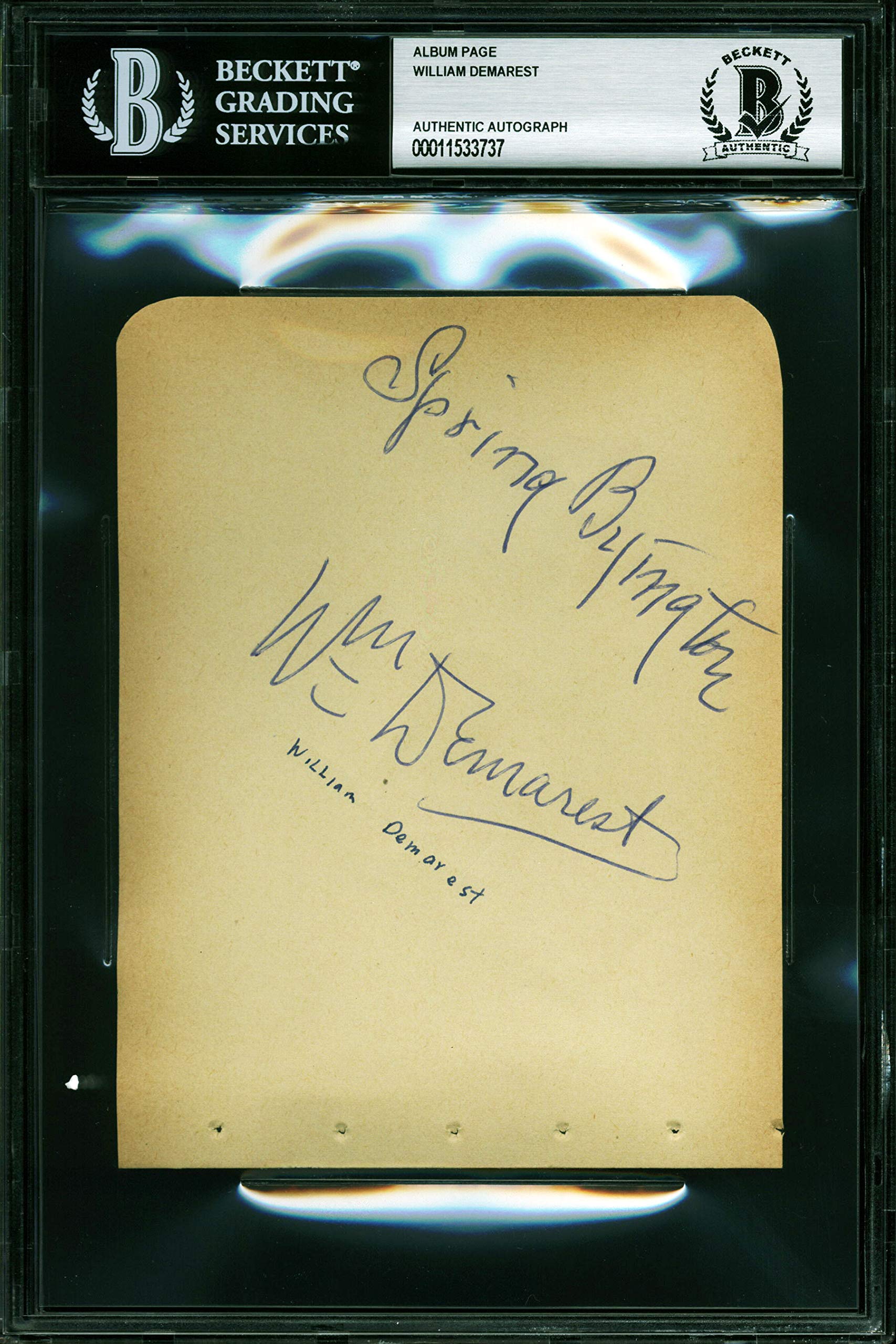 William Demarest My Three Sons Authentic Signed 4.5x5.75 Album Page BAS Slabbed