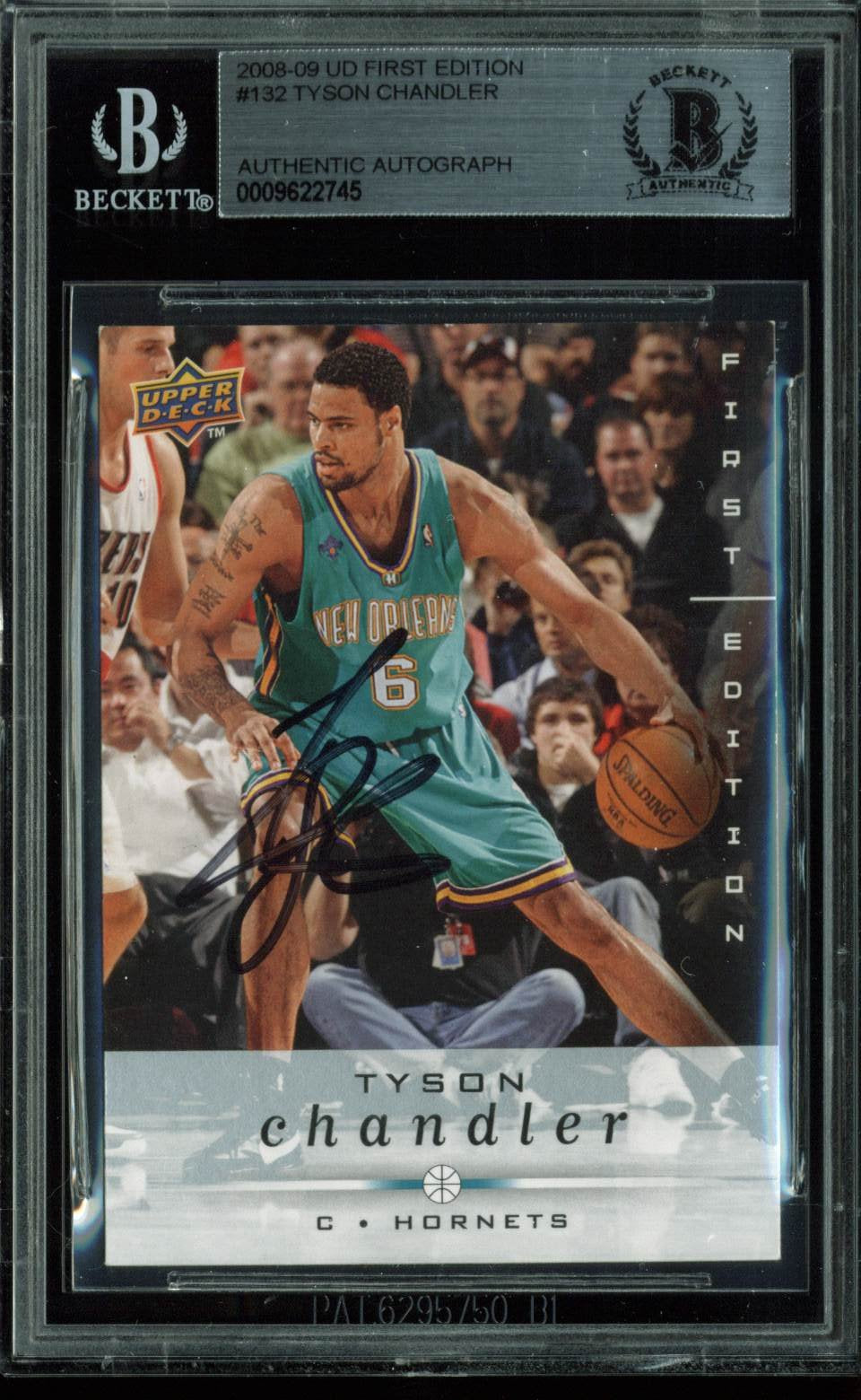 Hornets Tyson Chandler Signed Card 2008 UD First Edition #132 BAS Slabbed
