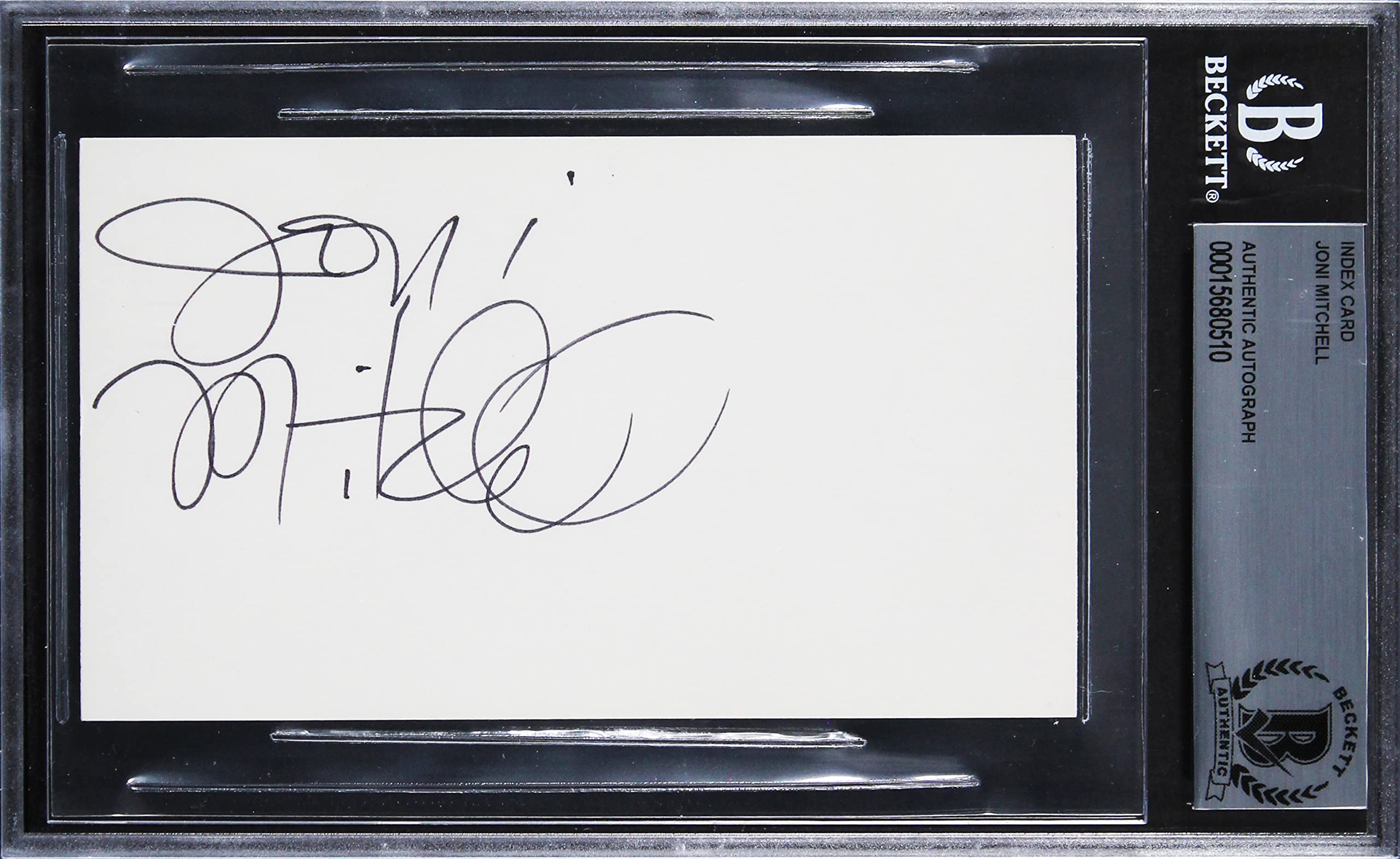 Joni Mitchell Authentic Signed 3x5 Index Card Autographed BAS Slabbed 1