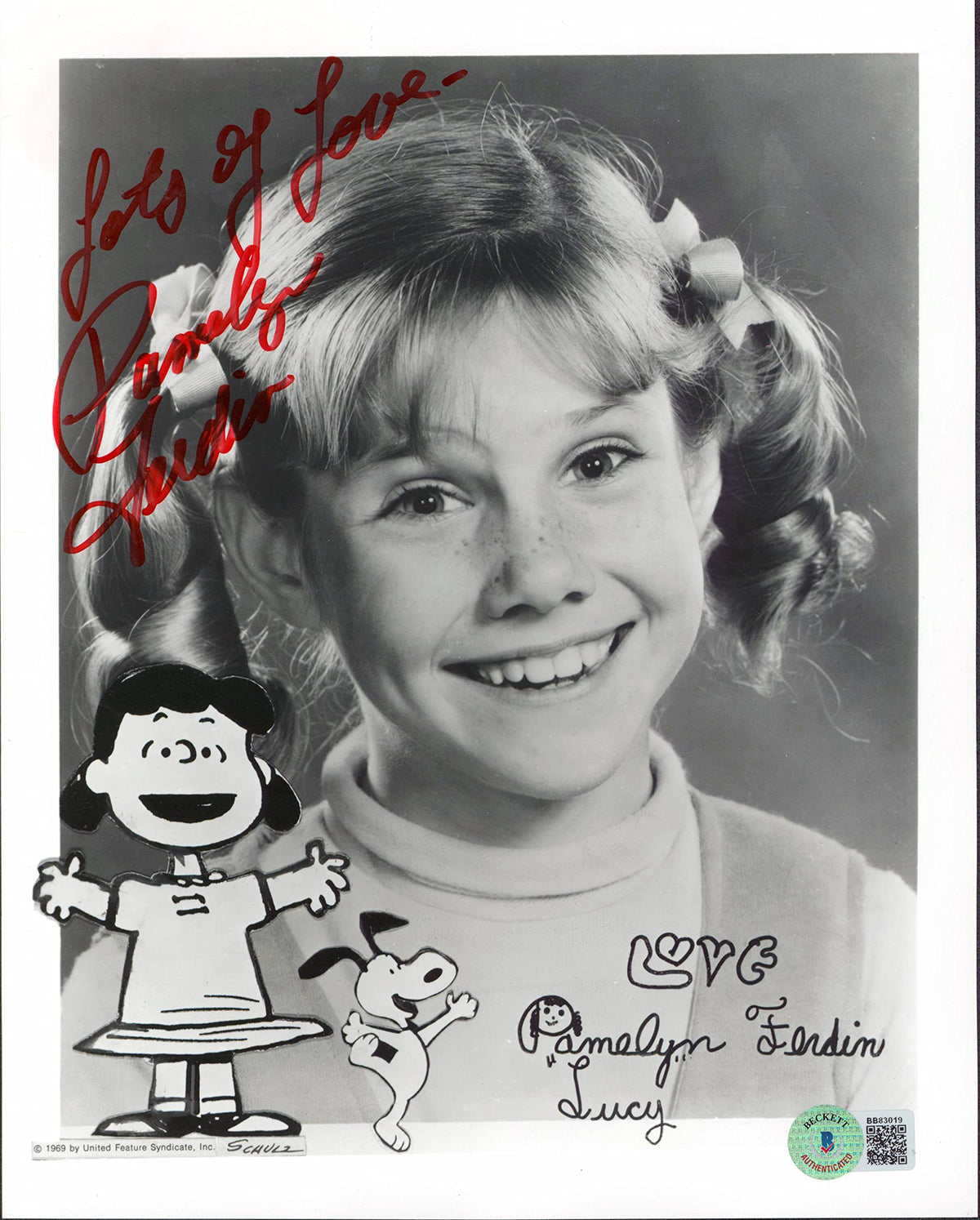 Pamelyn Ferdin Peanuts "Lots Of Love" Signed 8x10 B&W Promo Photo BAS #BB83019