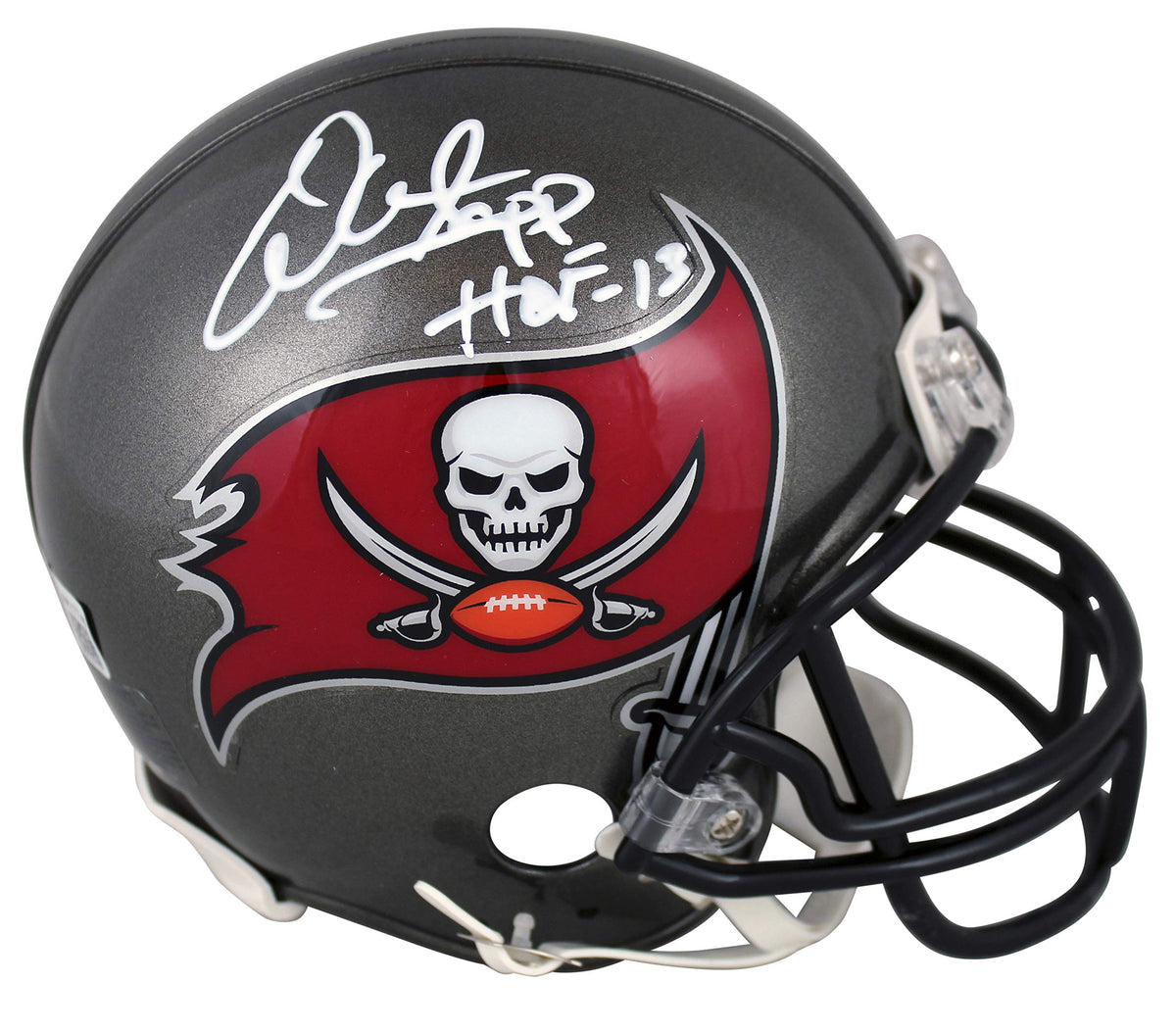 Buccaneers Warren Sapp "HOF 13" Authentic Signed Pewter Rep Mini Helmet BAS Wit
