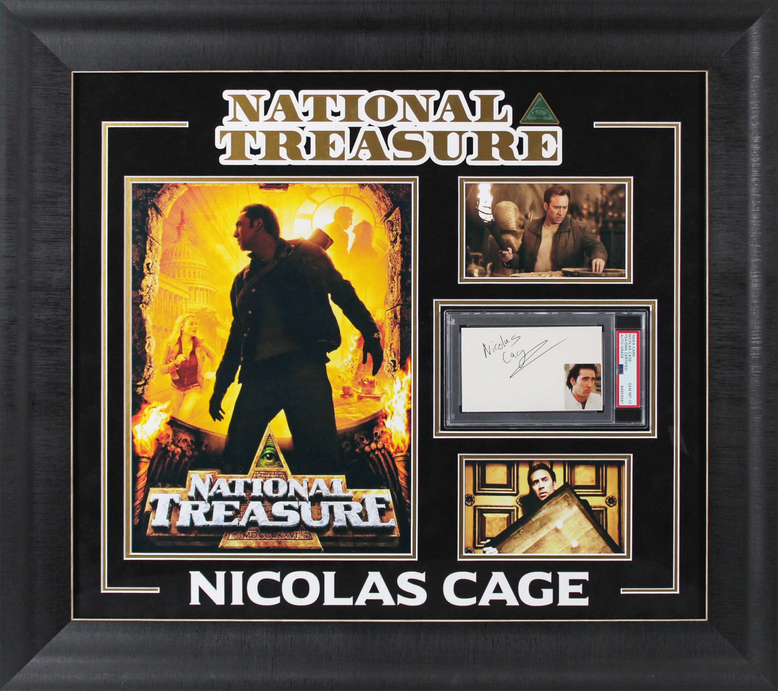 Nicolas Cage National Treasure Signed & Framed 3x5 Index Card Auto 10! PSA Slab