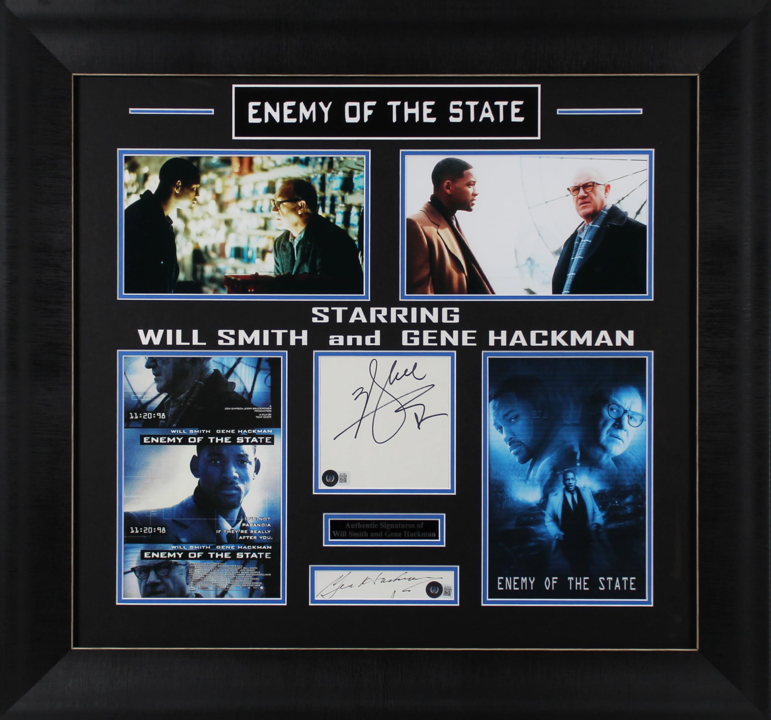 Will Smith & Gene Hackman Enemy Of The State Authentic Signed Framed Display BAS
