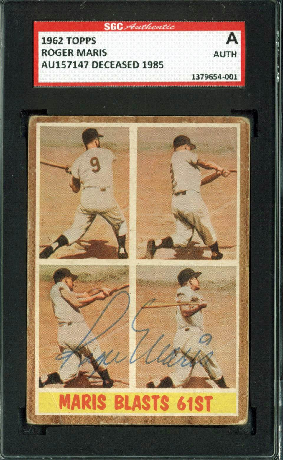 Yankees Roger Maris Authentic Signed 1962 Topps #313 Auto Card SGC Authentic