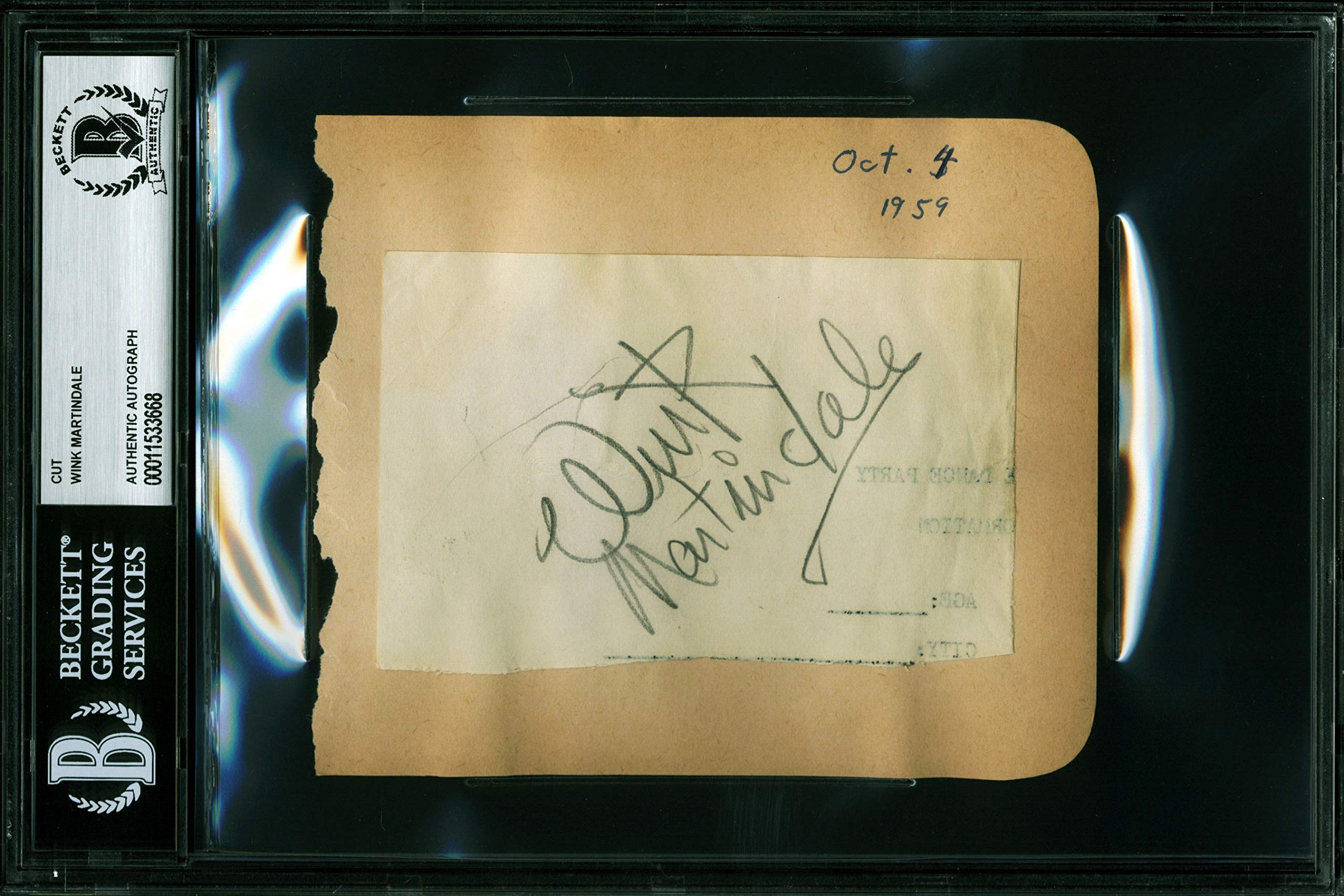 Wink Martindale Tic-Tac-Dough Signed 2.75x4.25 Cut Signature BAS Slabbed