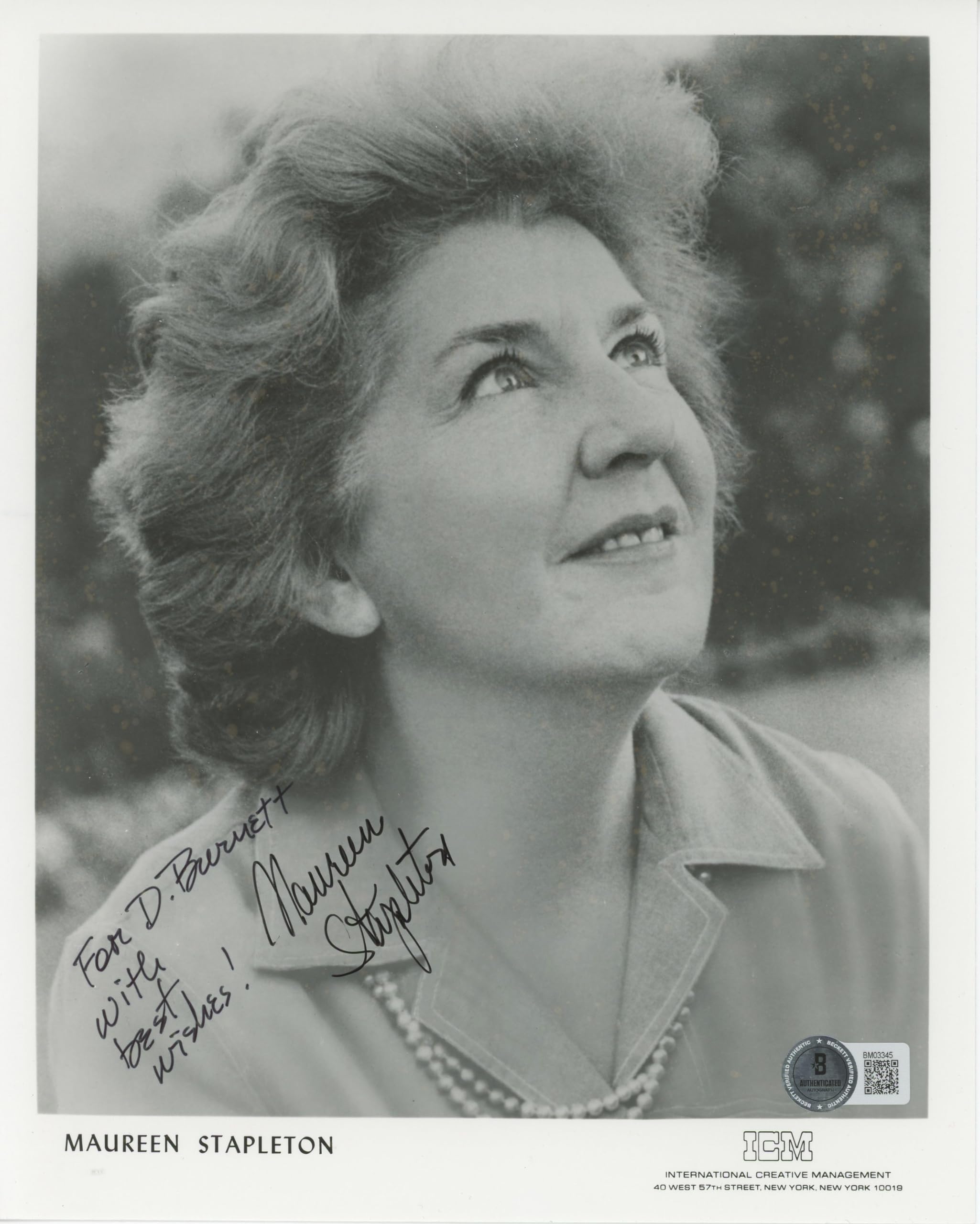 Maureen Stapleton "With best Wishes" Authentic Signed 8x10 Photo BAS #BM03345