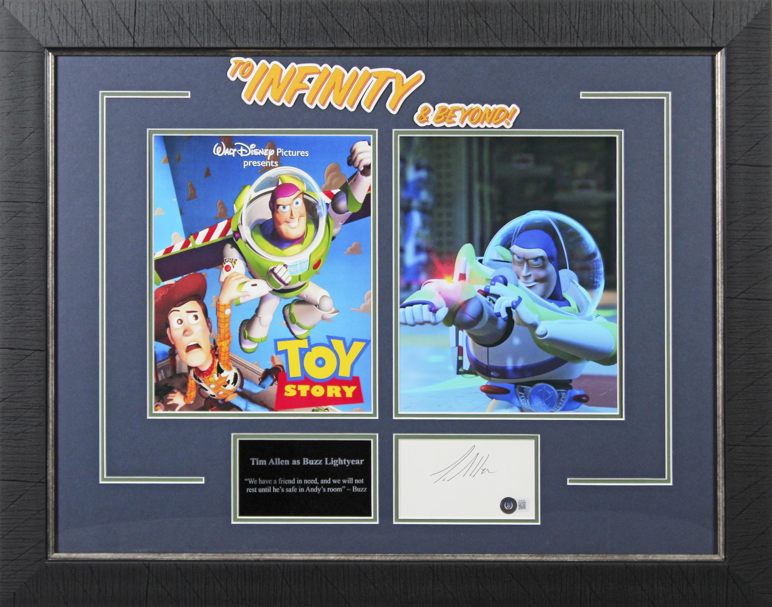 Tim Allen Toy Story Authentic Signed & Framed 3x5 Index Card Autographed BAS