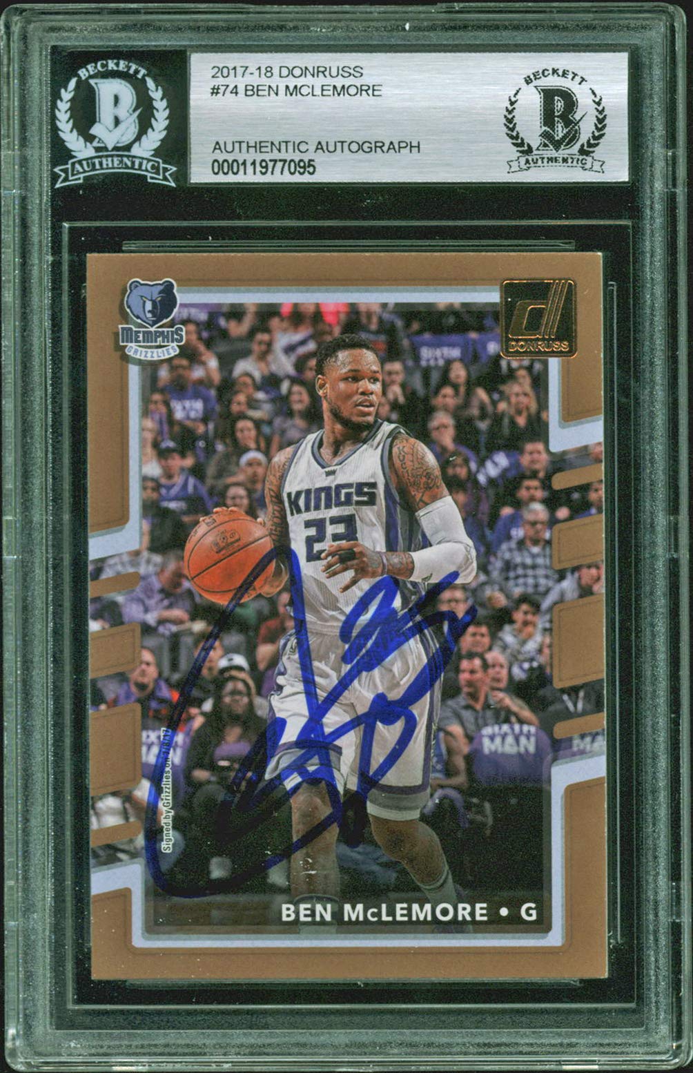 Grizzlies Ben Mclemore Authentic Signed 2017 Donruss #74 Auto Card BAS Slabbed