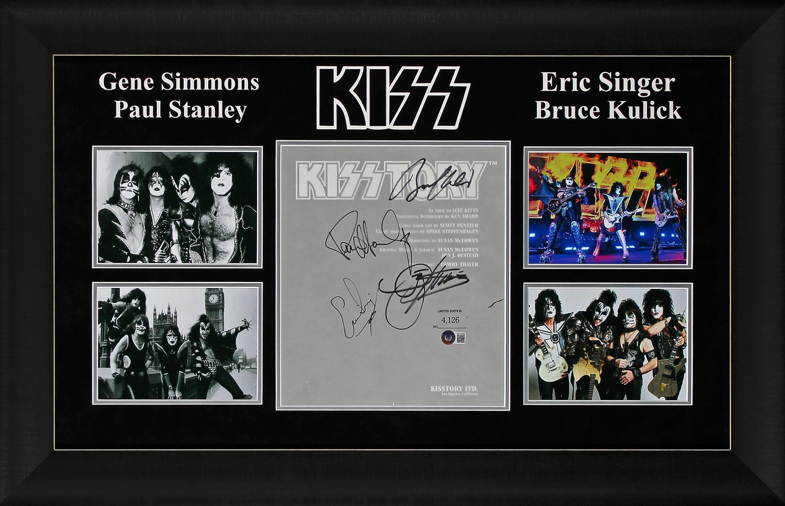 KISS (4) Simmons, Stanley, Frehley & Criss Signed Framed Display BAS #AB14592