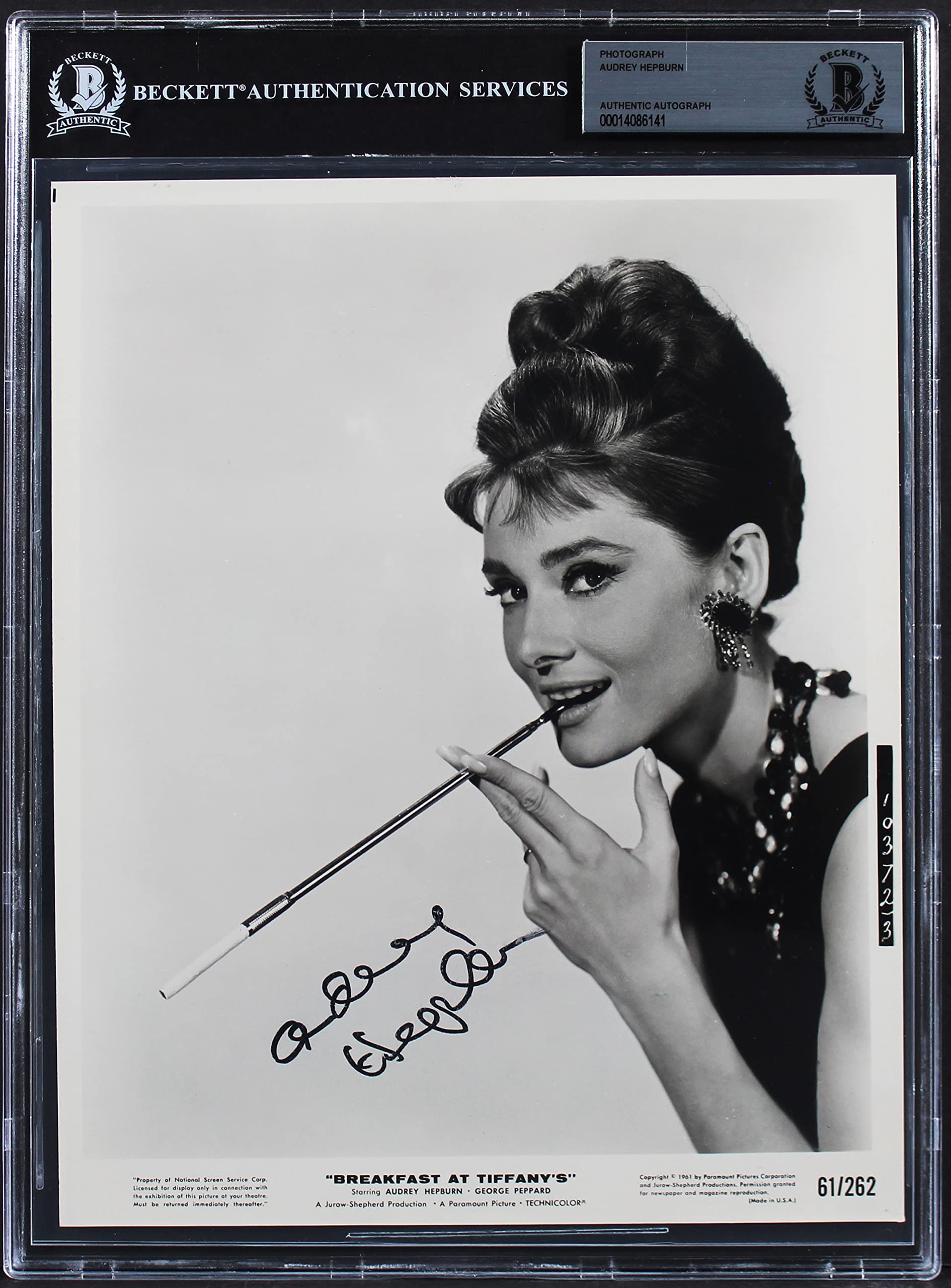 Audrey Hepburn Breakfast At Tiffany's Authentic Signed 8x10 Photo BAS Slabbed