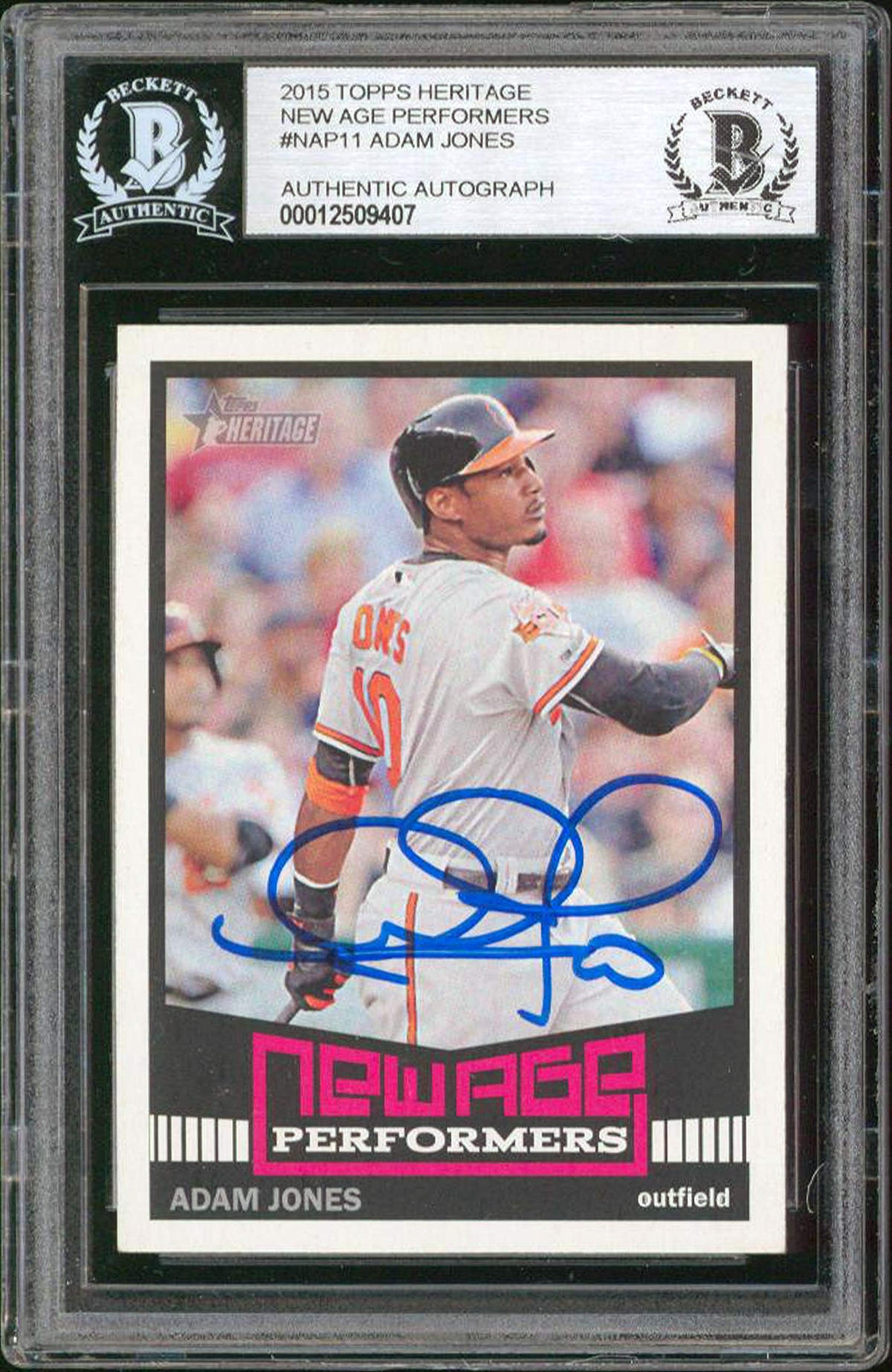 Orioles Adam Jones Signed 2015 Topps Heritage New Age #NAP11 Card BAS Slabbed