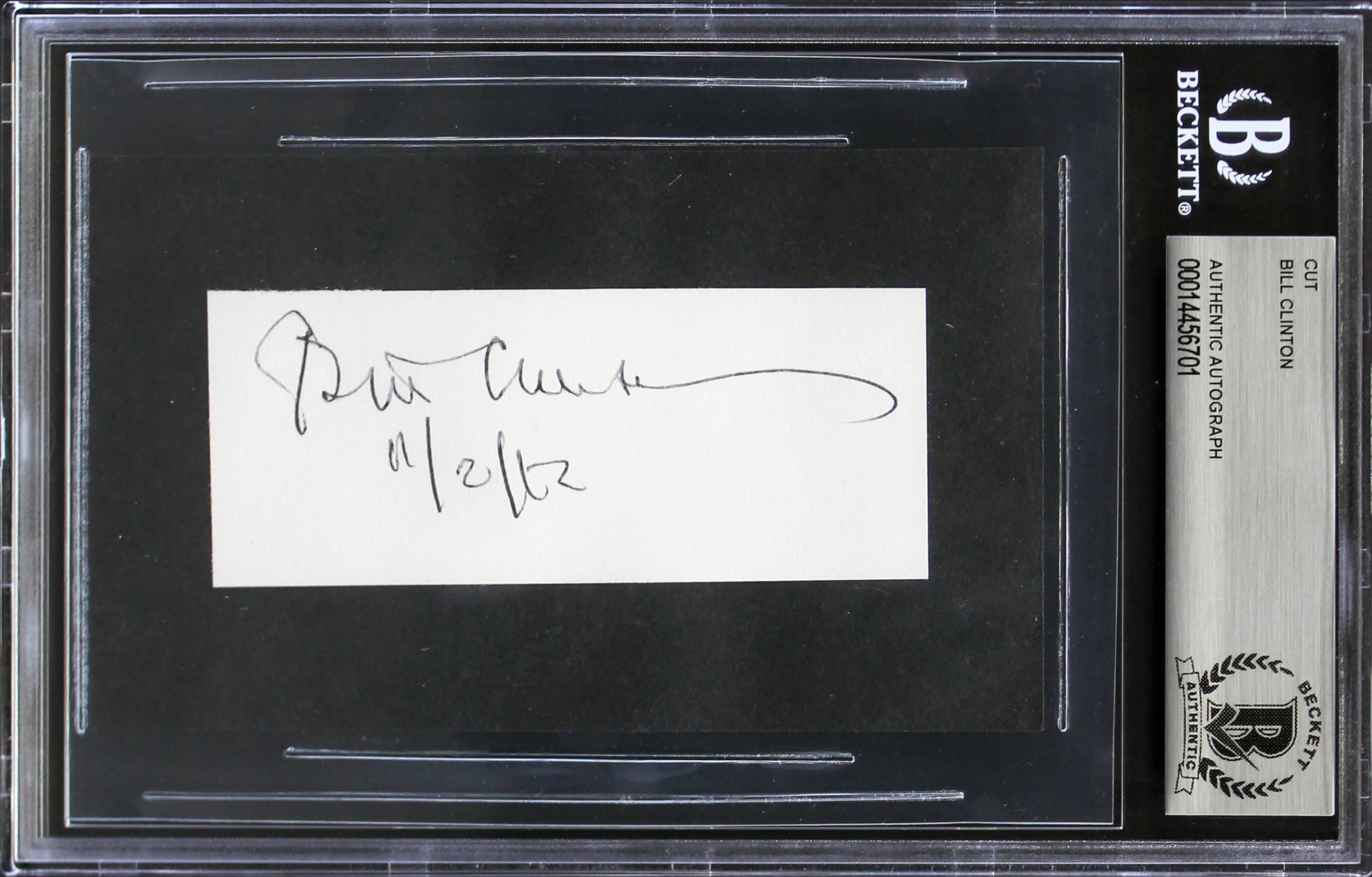 Bill Clinton "11/2/12" Authentic Signed 1.5x3.75 Cut Signature BAS Slabbed
