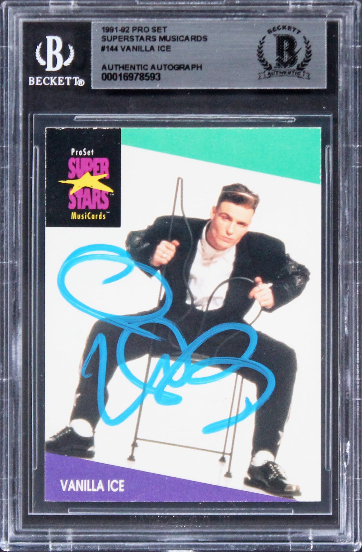 Vanilla Ice Signed 1991 Pro Set Superstars Musicards #144 Card BAS Slabbed