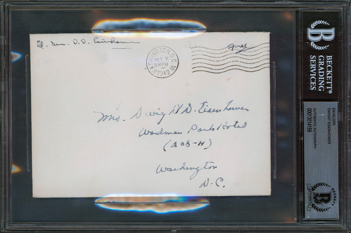 Dwight D. Eisenhower Signed 4.25x6.25 Envelope Postmarked Oct 2, 1942 BAS Slab