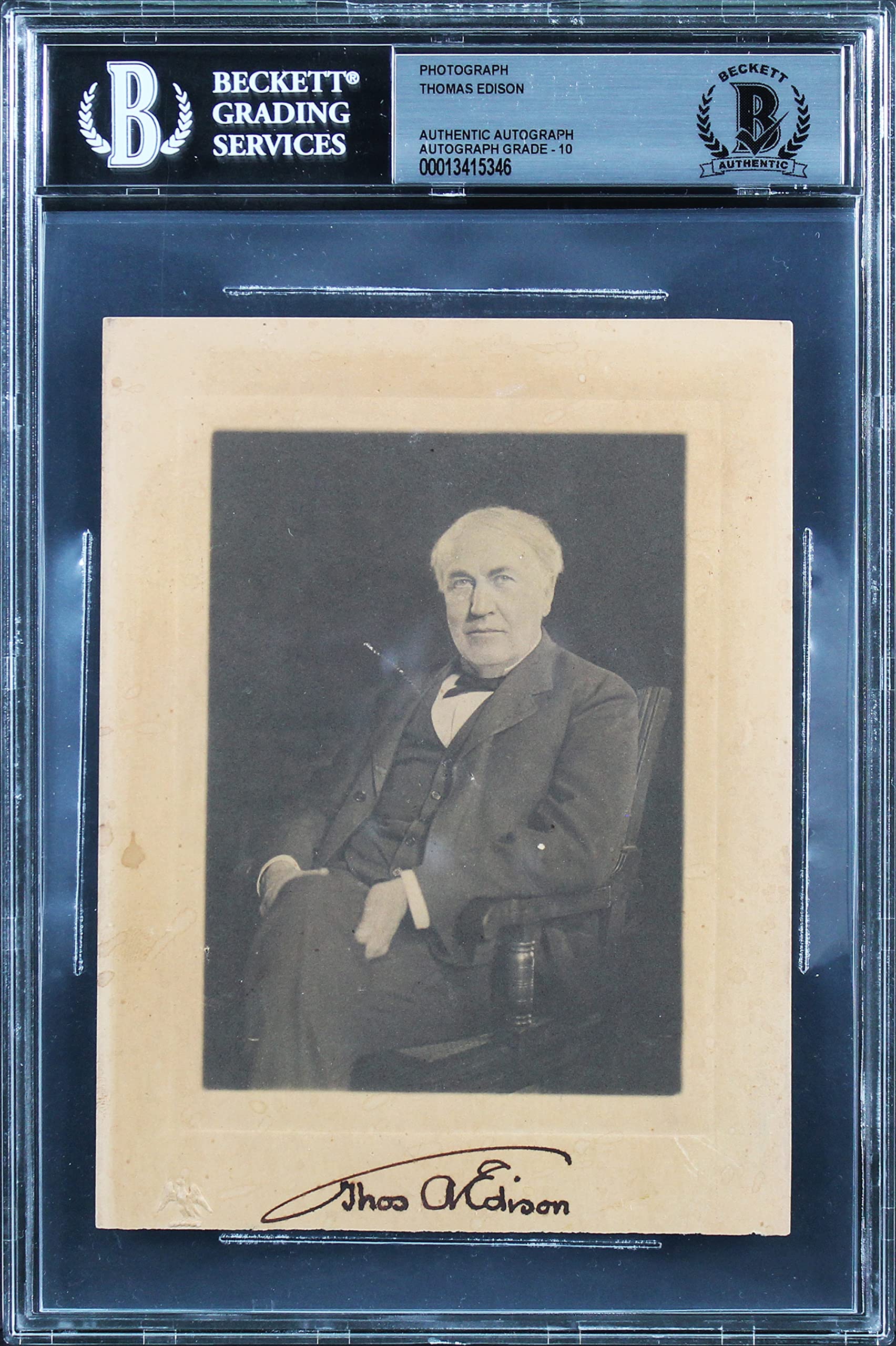 Thomas Edison Authentic Signed 4.65x6 Cabinet Photo Auto Graded 10! BAS Slabbed