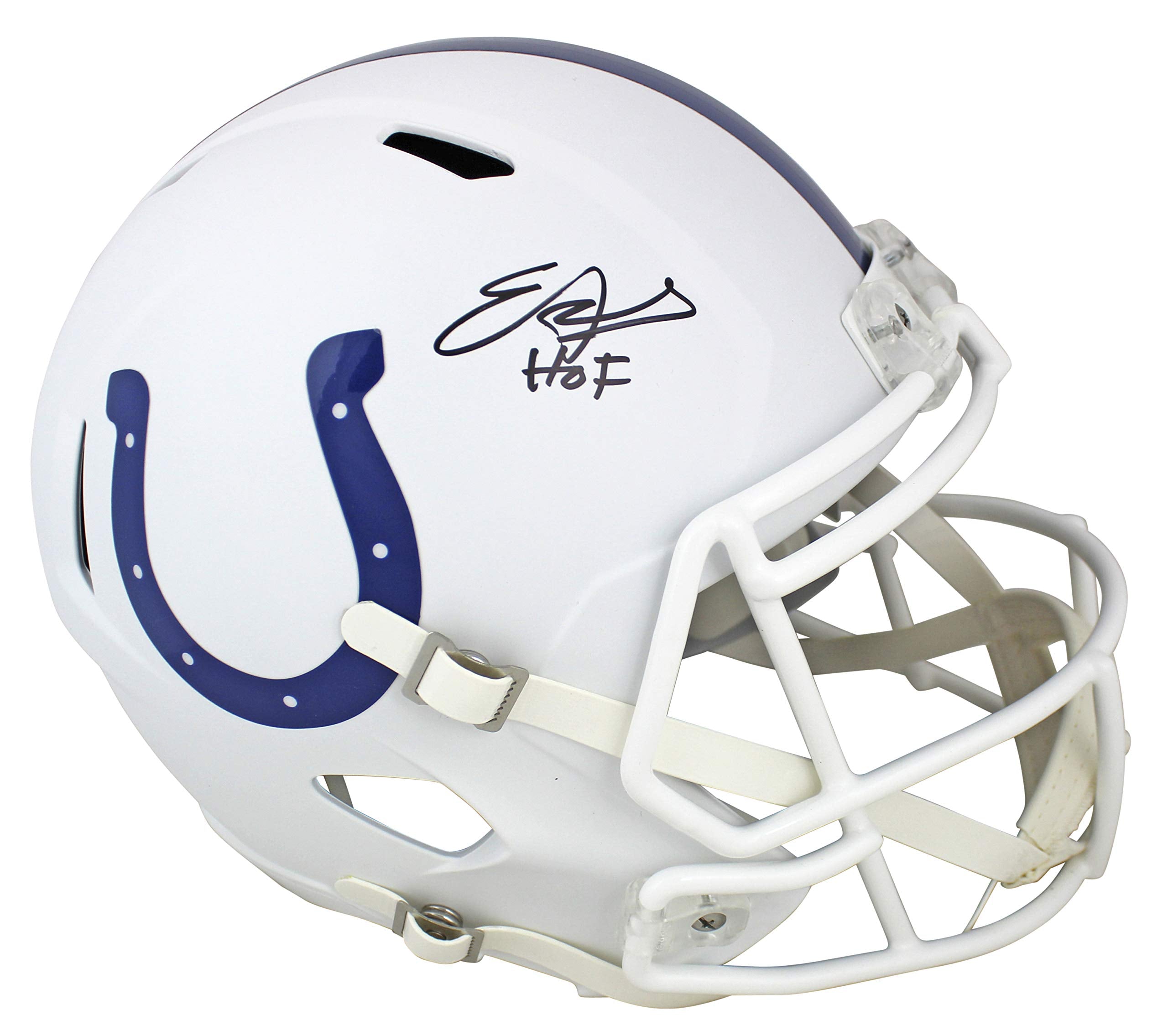 Colts Edgerrin James "HOF" Signed Flat White Full Size Speed Rep Helmet JSA