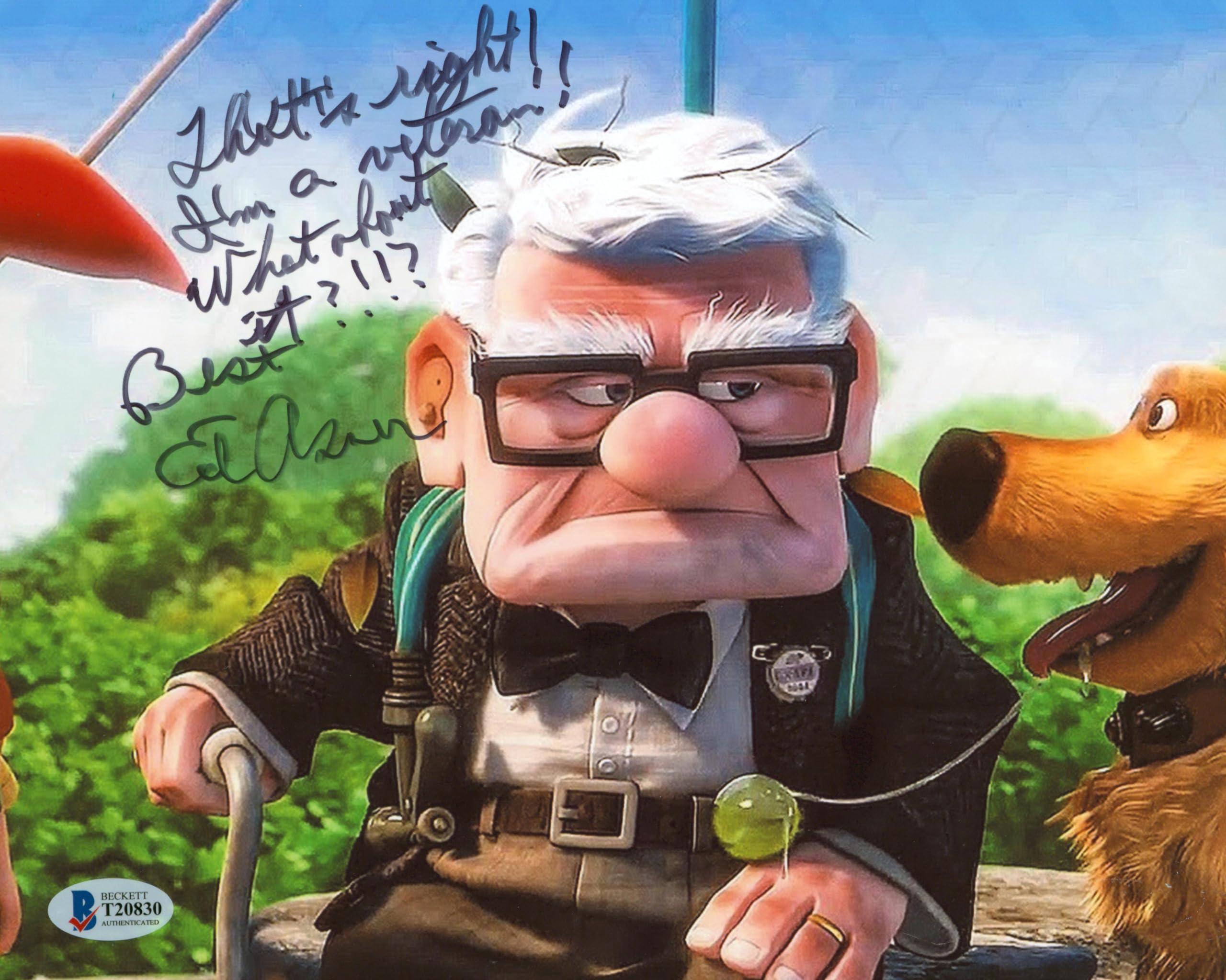 Ed Asner Up "That's Right! I'm A Veteran!" Signed 8x10 Photo BAS #T20830