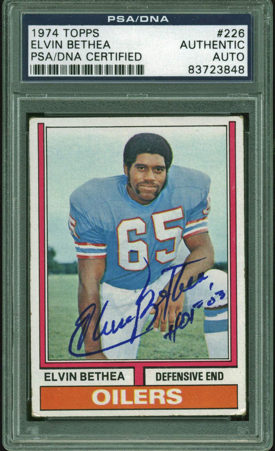Oilers Elvin Bethea "HOF 03" Signed 1974 Topps #226 Auto Card PSA/DNA Slabbed